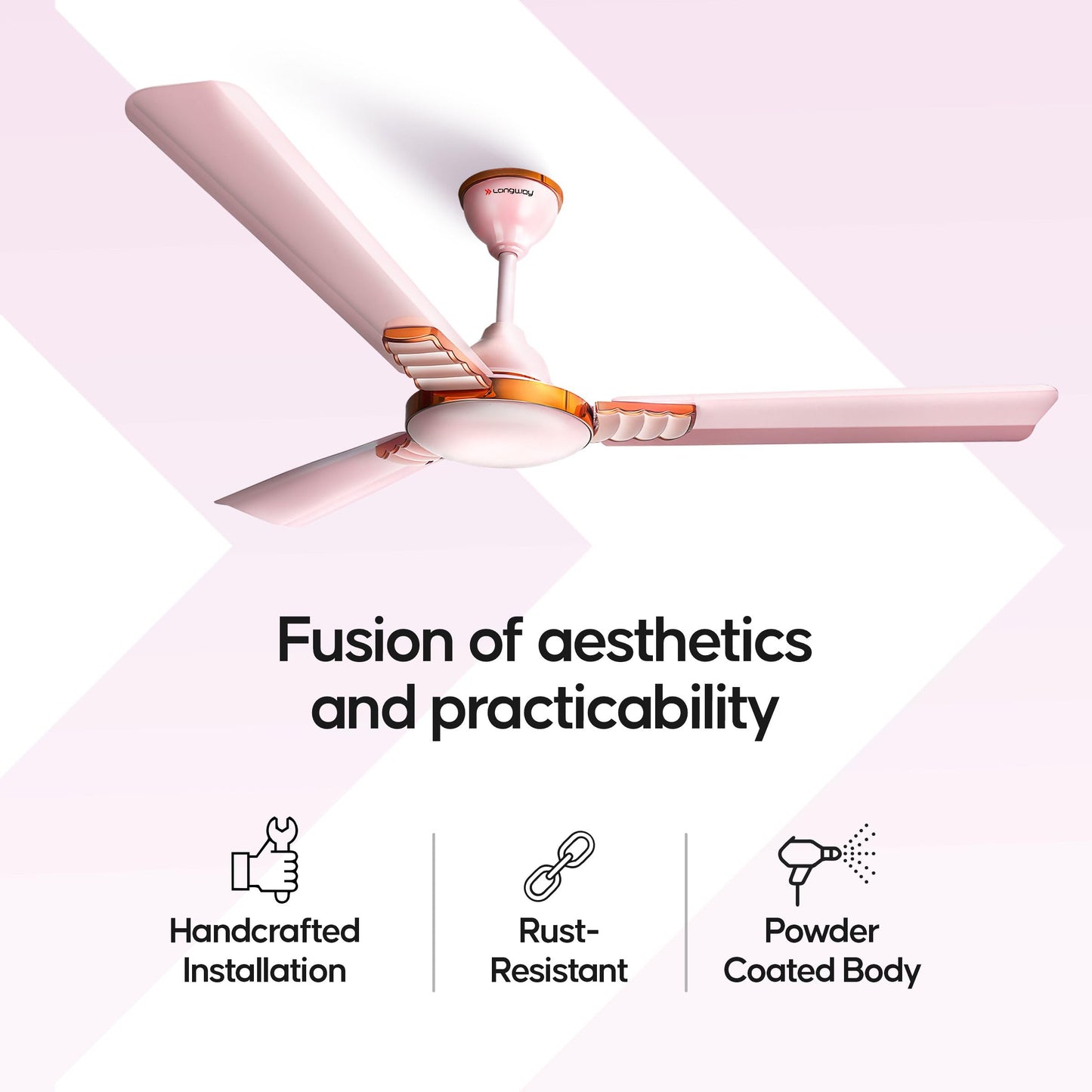 LONGWAY Wave P1 1200 mm/48 inch Ultra High Speed 3 Blade Anti-Dust Decorative Ceiling Fan (Rusty Pink, Pack of 1)