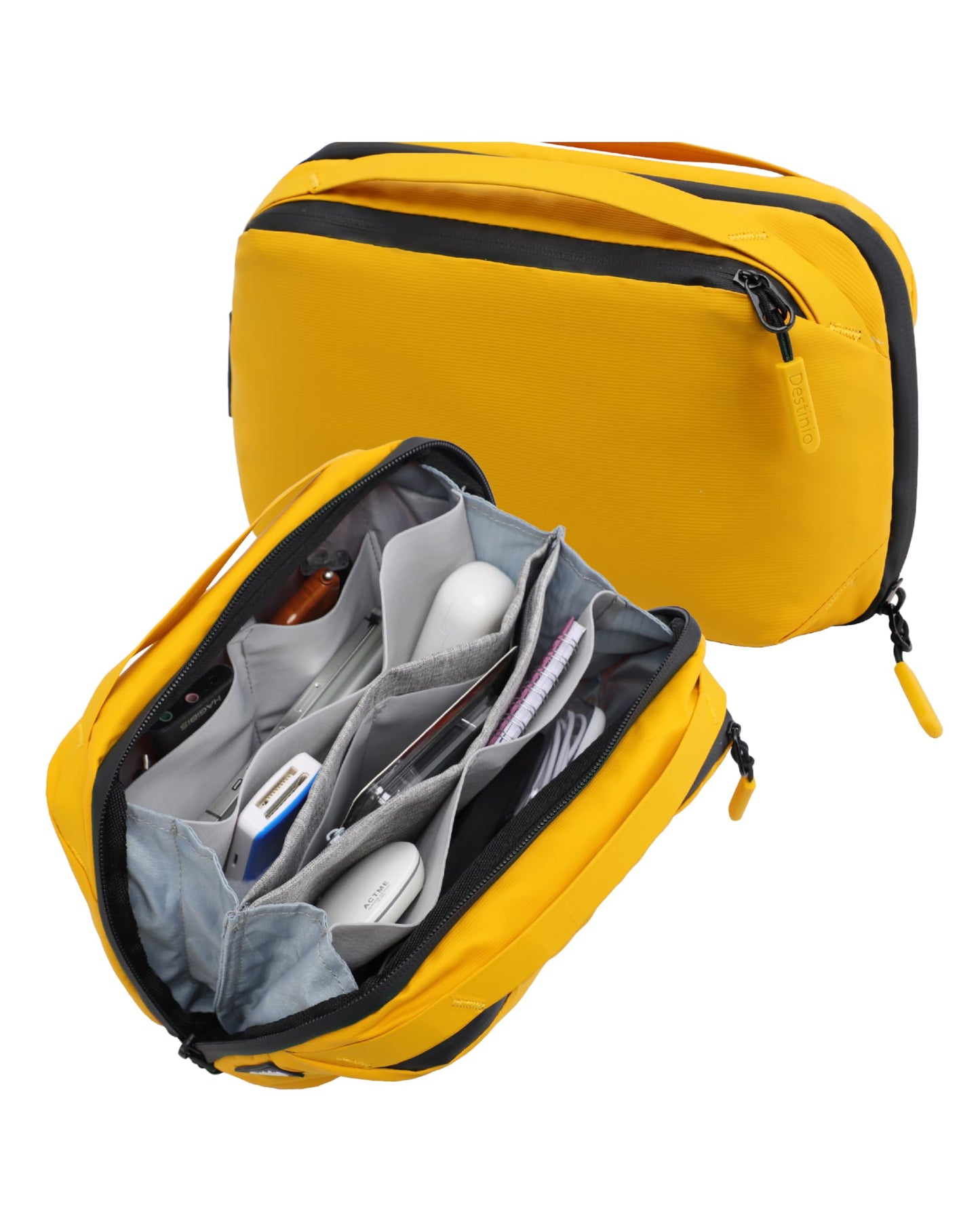 Destinio Electronic Gadget Organizer Bag - Waterproof With Foam Padding - Tech Pouch For Cable, Adapter, Charger, Portable Travel Electronics And Accessories Organiser (Yellow, 1 Unit, Nylon)