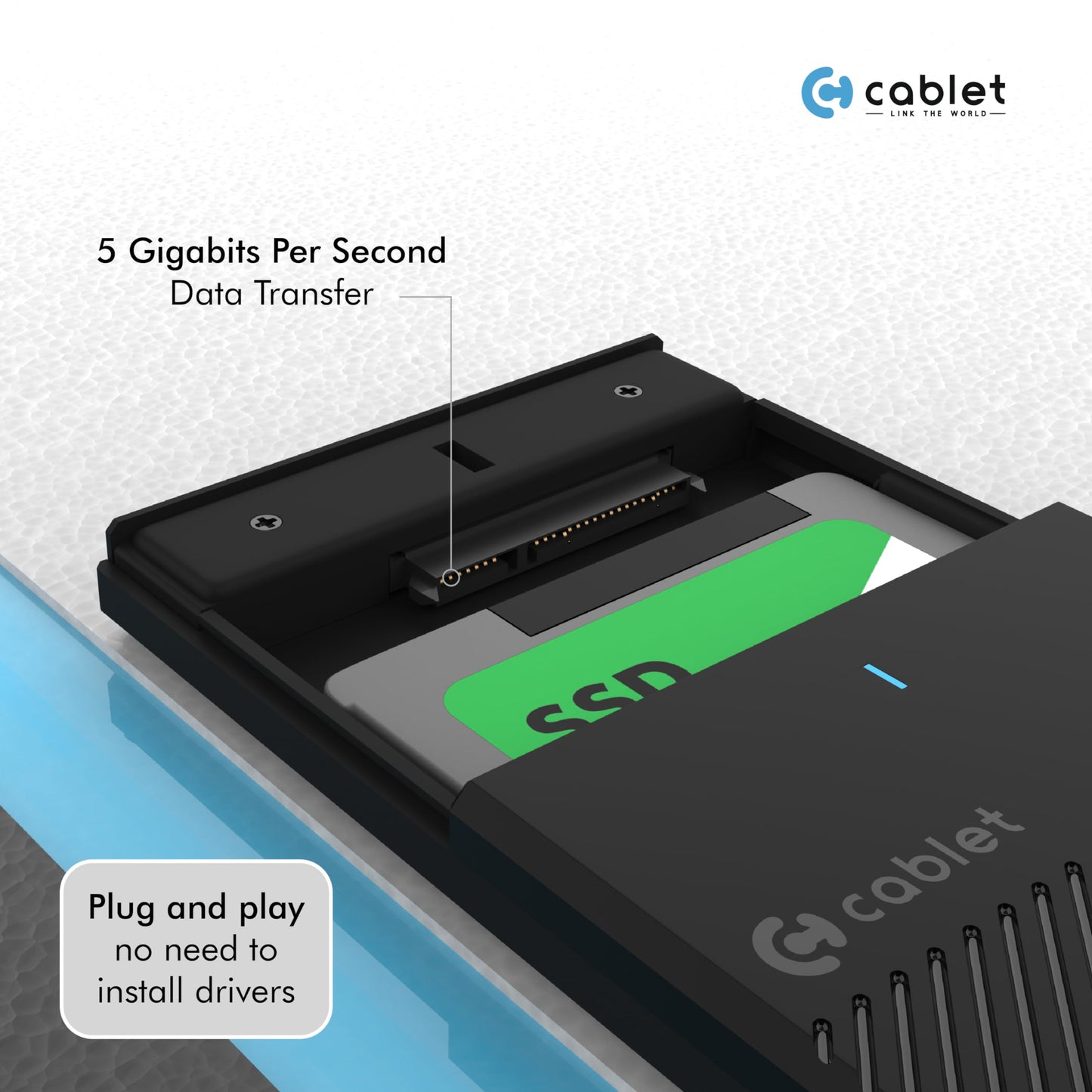 Cablet 2.5 Inch SATA USB 3.0 HDD/SSD Portable External Enclosure for 7mm and 9.5mm, Tool-Free Design, Supports UASP Max 6TB