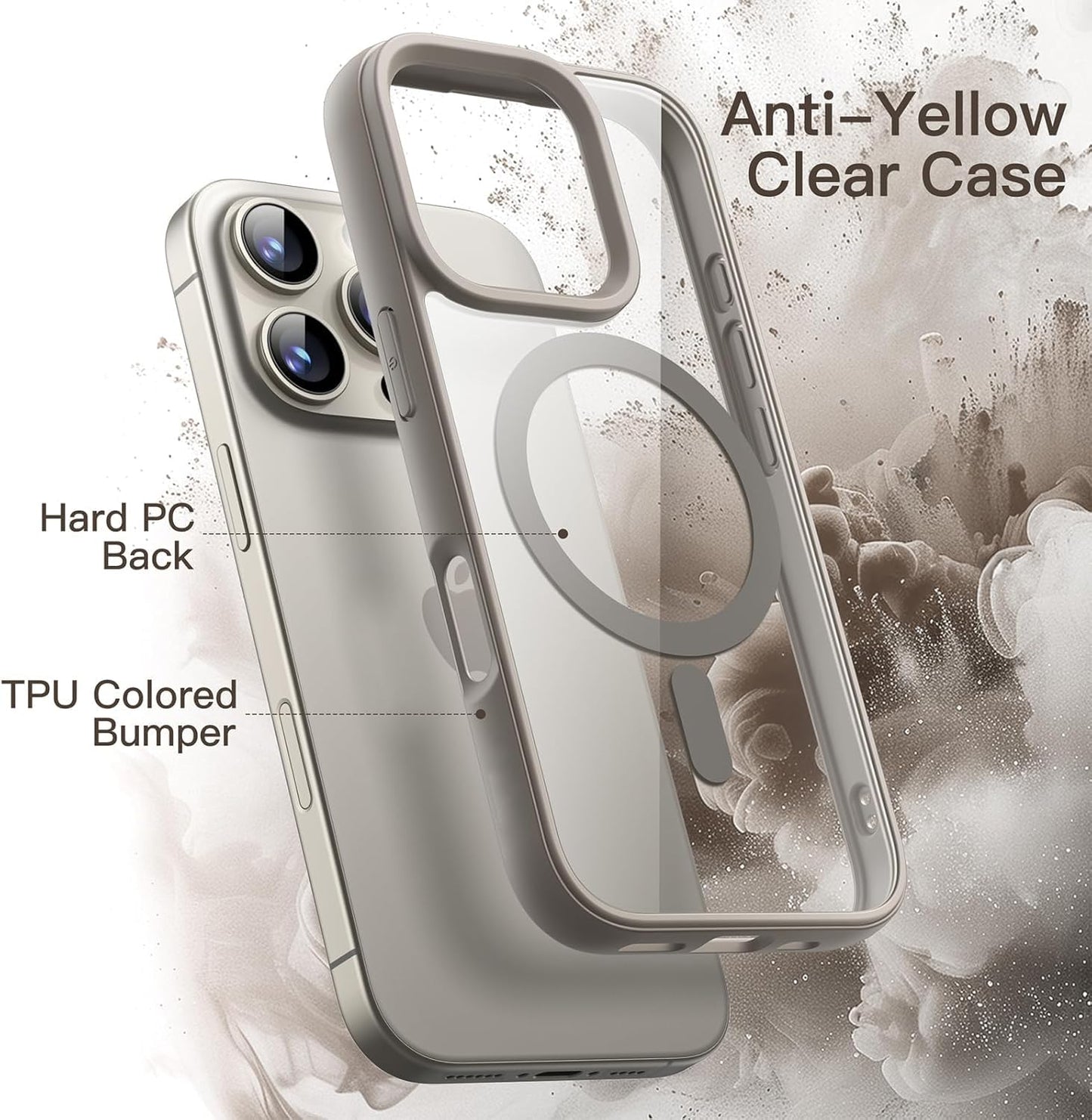 DIZORO Compatible iPhone 16 Pro Case,Compatible with MagSafe, Non Yellow Military-Grade Drop Protection & Hard PC Back Cover Slim Transparent Anti-Scratch Shockproof Phone Case - Natural Titanium