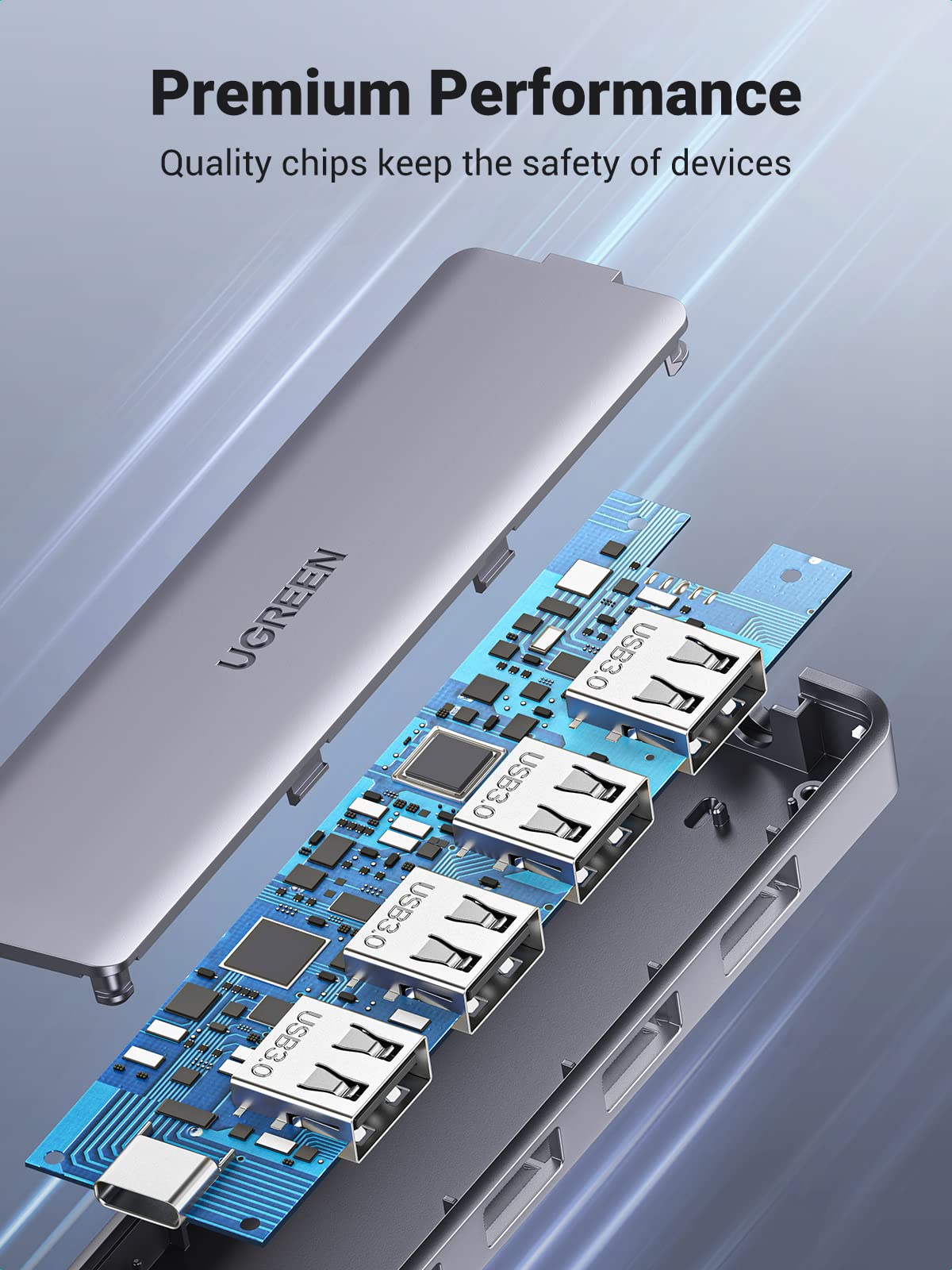 UGREEN USB C Hub 4 Ports with 5V/2.4A Power Supply, Type C Splitter Powered with 4 USB 3.0 for PC Laptop Tablet Phone Compatible with MacBook iMac iPad iPhone 16/15 Pro Max Galaxy S24 (0.15M)