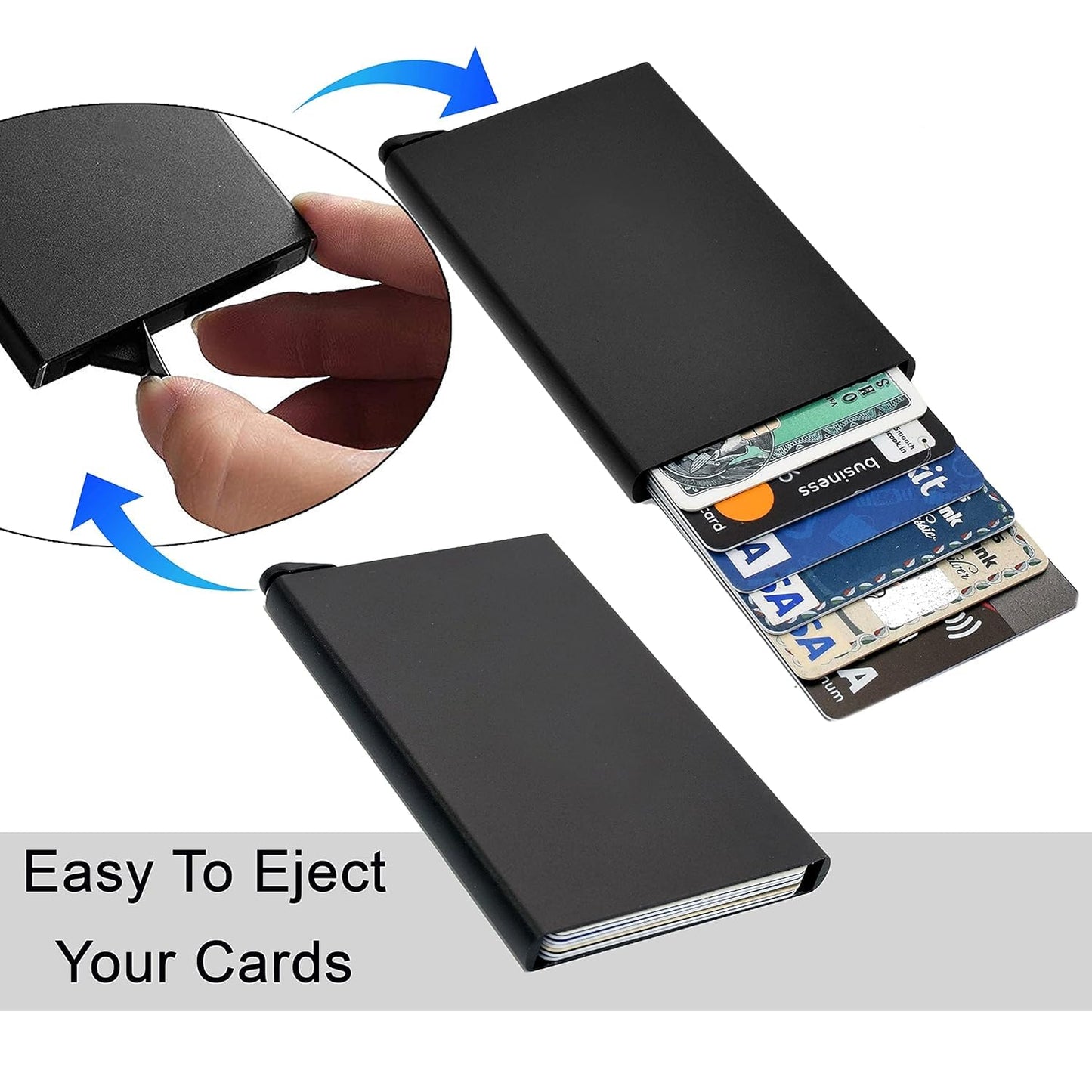 Storite 2 Pack Black Metal RFID Blocking Aluminium Pop Up Slim Credit Or Debit/ATM Card Holder Case Holds 6 Bank Cards Case for Men & Women - (9.5 x 0.9 x 6 Cm)