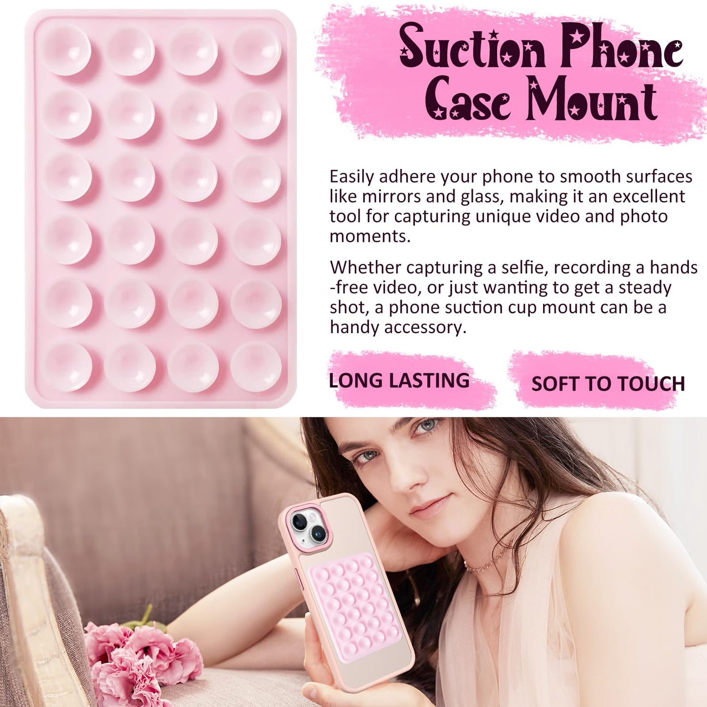 BEEJAY Silicone Suction Phone Case Mount, Silicon Adhesive Phone Accessory for Smartphones Hands-Free, Strong Grip Holder for Selfies and Videos Strong Grip Holder (White)