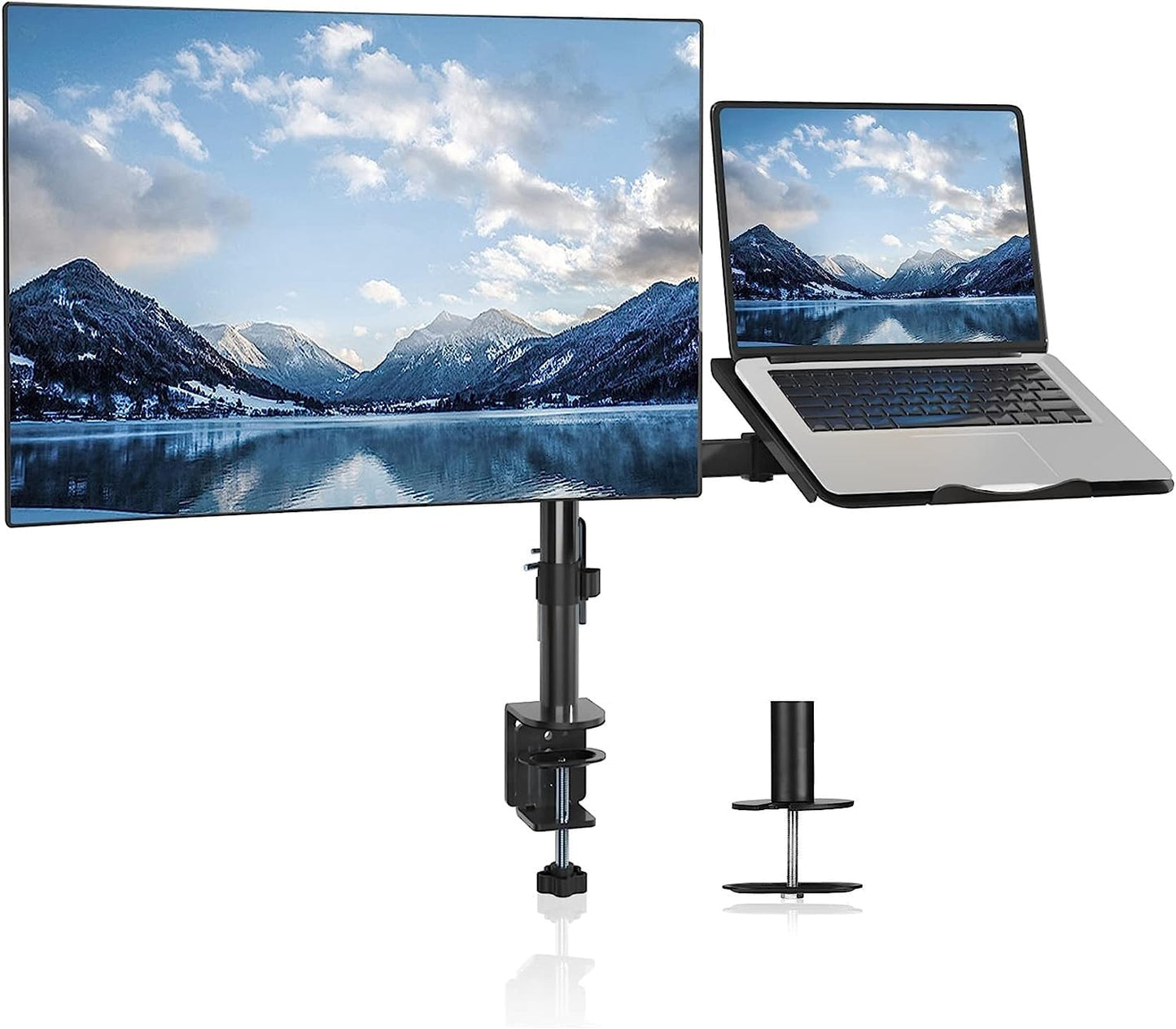 LIONS HEAD Monitor Stand with Laptop Tray Basic Pole Stand, Mount 22 in to 32inch Monitor Stand with Tilt Adjustable Laptop Tray - Ergonomic Design Weight Support 8 kg Stand weigt 3.6 kg