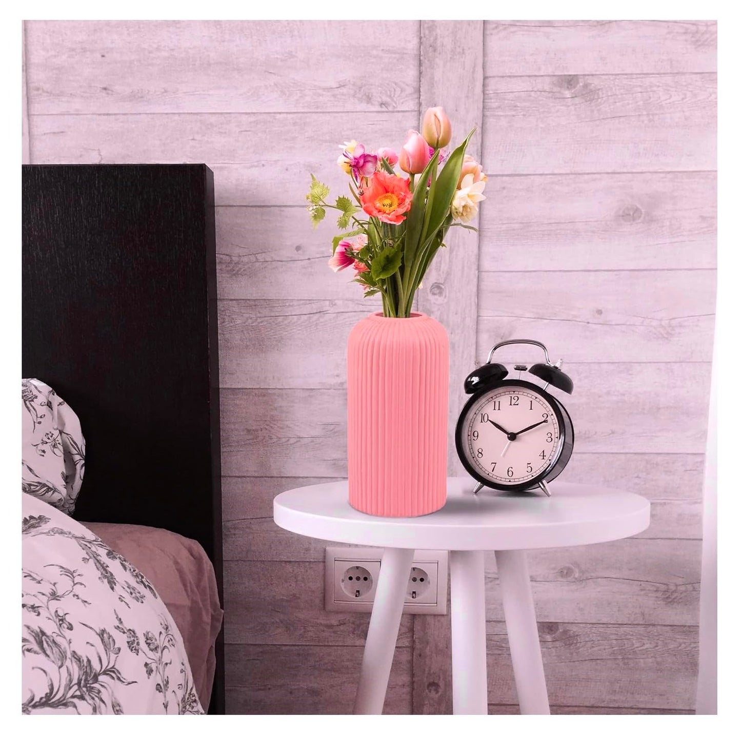 Ribbed Pipe Ceramic Vase for Flowers, Pampas Grass, or Live Plants | Decorative Home & Office Centerpiece Gift – No Flowers- (White, 6 Inch)