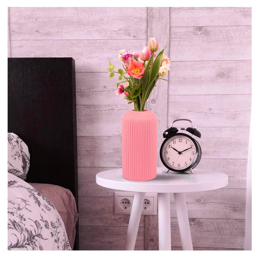 Ribbed Pipe Ceramic Vase for Flowers, Pampas Grass, or Live Plants | Decorative Home & Office Centerpiece Gift – No Flowers- (White, 6 Inch)