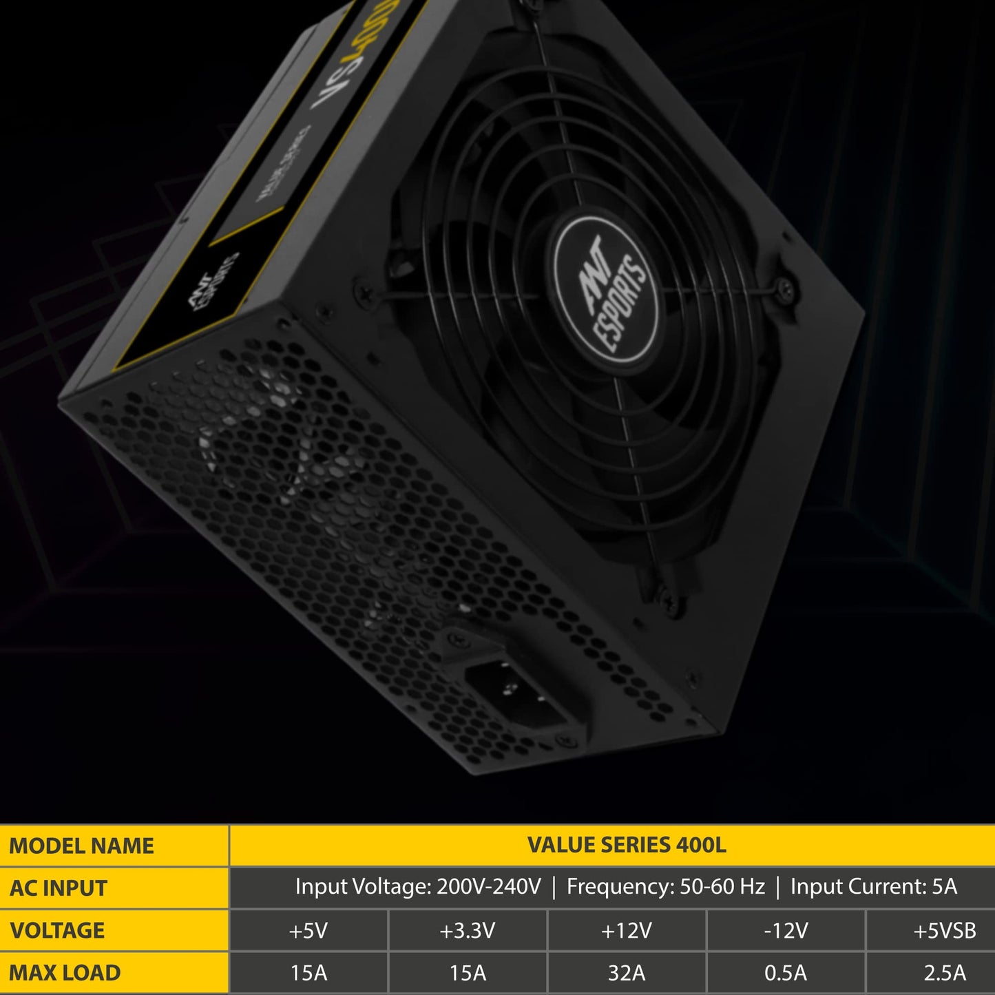 Ant Esports VS400L NonModular High Efficiency Gaming Power Supply/PSU with Continuous Power and 120mm Silent Fan