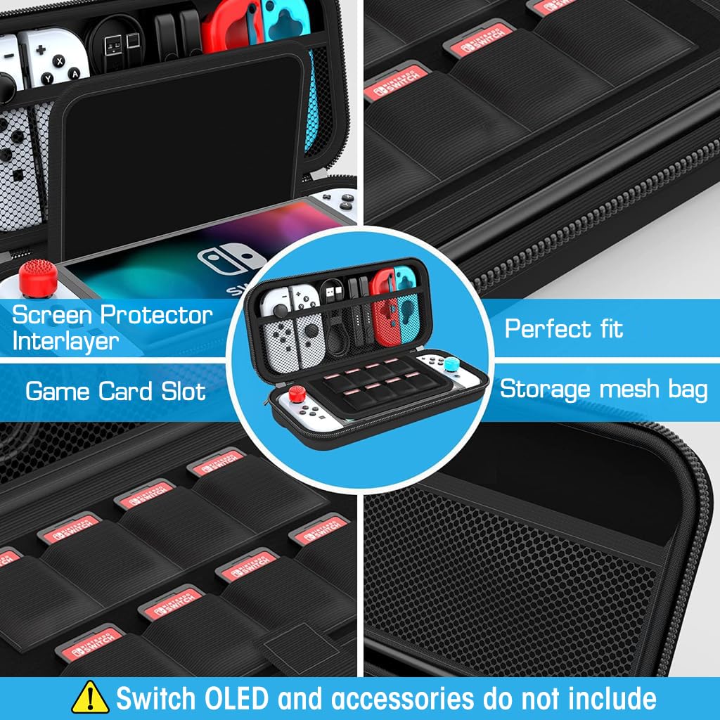 Carrying Case for Switch Gamepad, Organizer Bag for Switch/Switch OLED with 8 Games Cartridges Slot 6 Button Cap Screen Protector, Anti-scratch EVA Storage Bag for Switch Carrying Case Accessories Bag