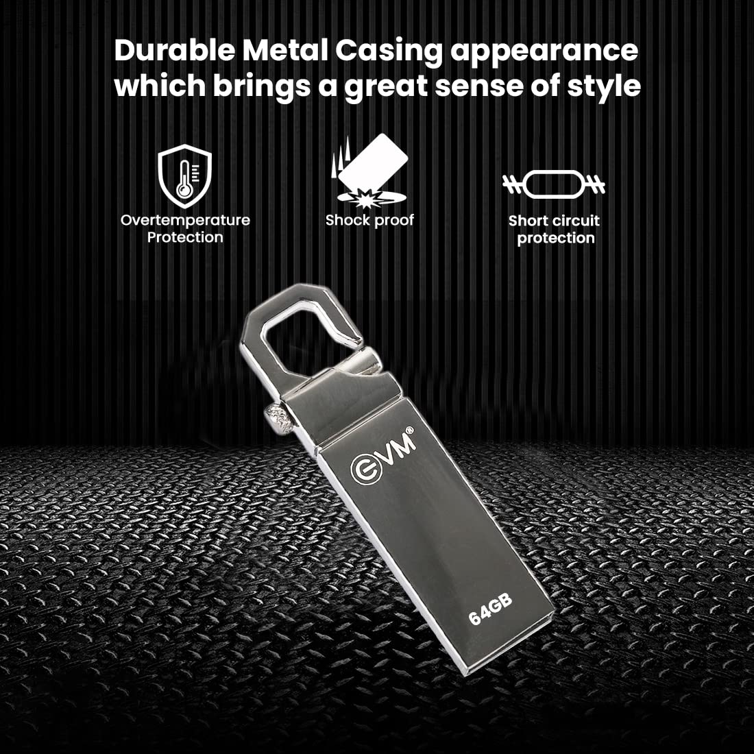 EVM EnStore 64GB Metal USB 2.0 Flash Drive - High Read Speeds up to 15MB/s & Write Speeds up to 8MB/s - Durable Metal Casing - Ideal for Data Transfer & Storage - (EVMPD/64GB)