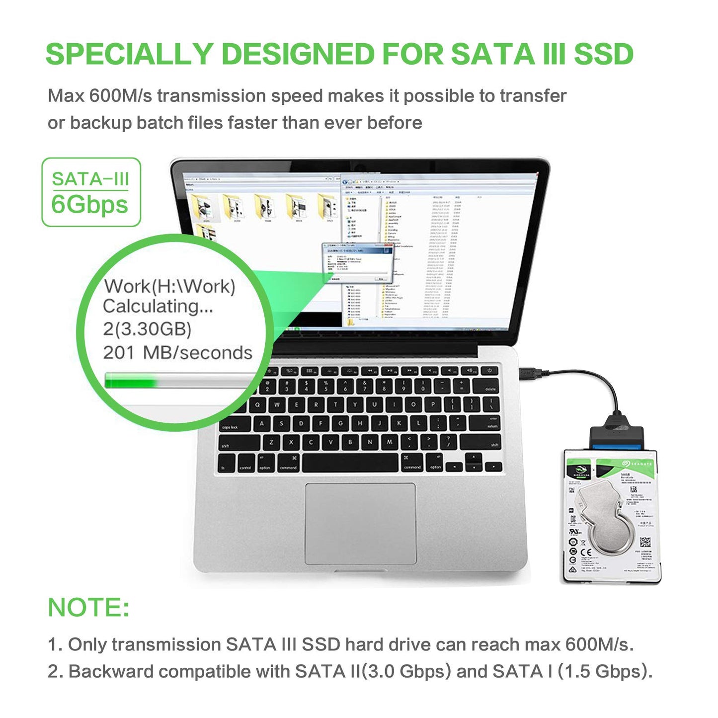 ULXUUUN SATA to USB Cable, USB 3.0 to SATA III Hard Drive Adapter Compatible for 2.5-Inch HDD & SSD, Support UASP, Red