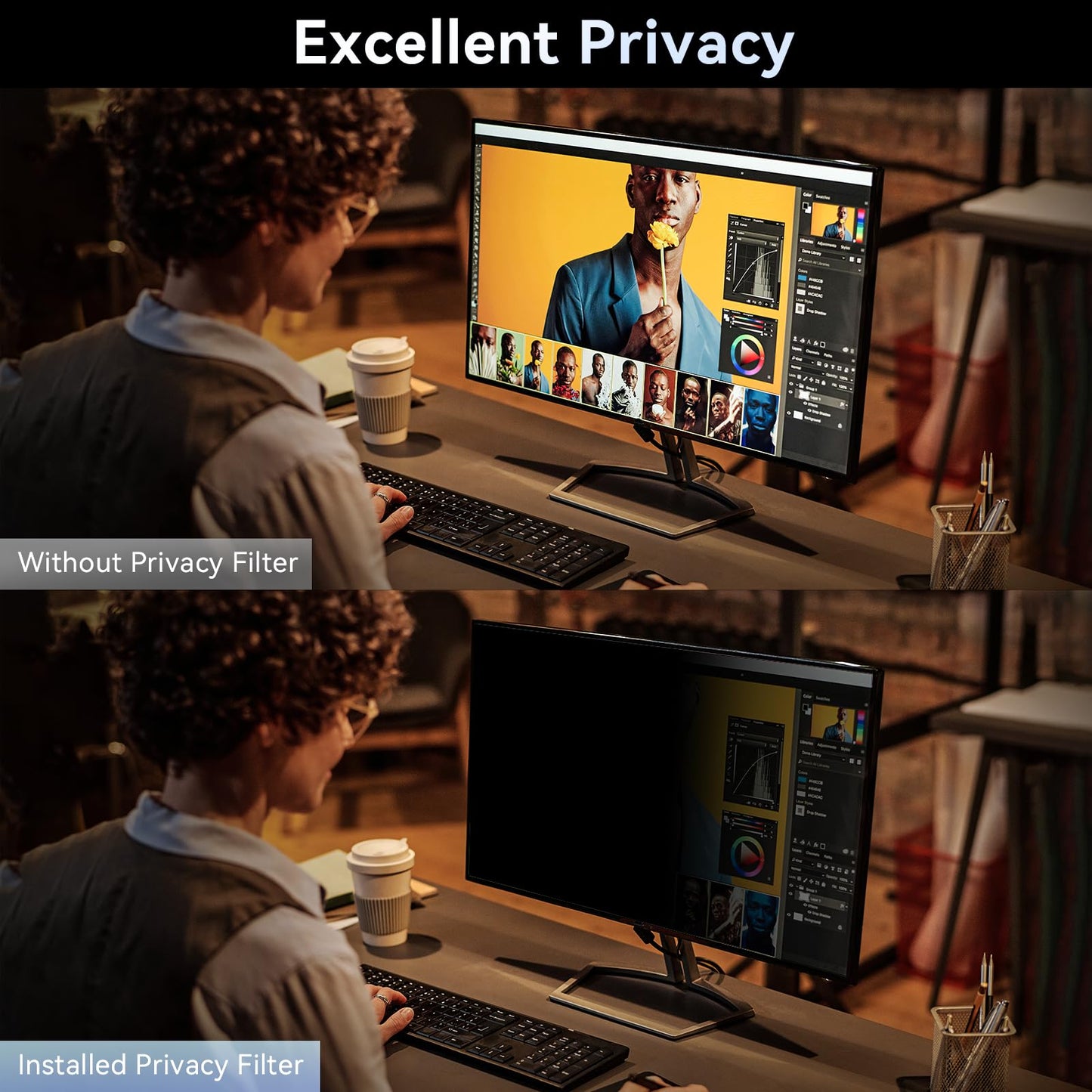 20 Inch 16:9 Computer Privacy Screen for Widescreen Monitor, 20in Removable Anti Blue Light Glare Eye Protection Shield Film Screen Protector, Black Blackout Anti Spy Desktop Security Private Filter