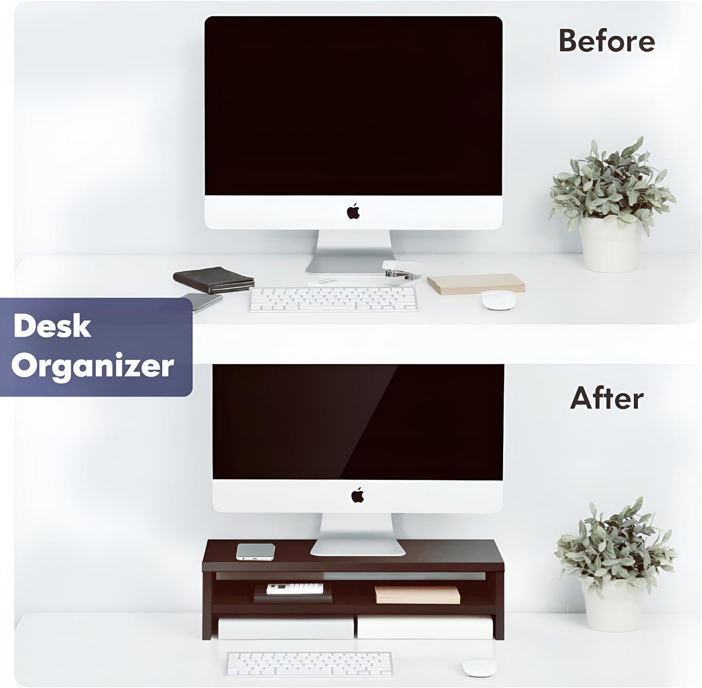 Dime Store Wooden Monitor Stand with Storage Organizer For Desk, Tables, Office, Home, Studio, Study Table | Desktop Ergonomic Monitor Stand Riser (Medium, Brown)