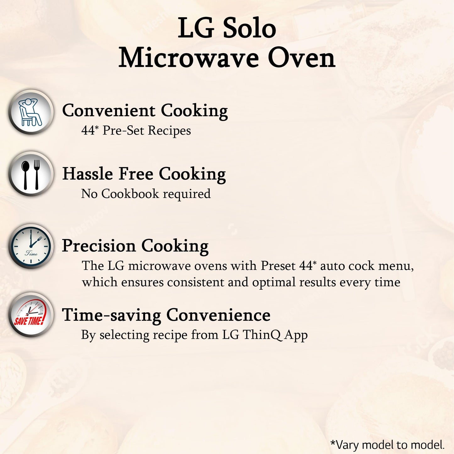 LG 20 L Solo Microwave Oven (MS2043BP, Black, Health plus Menu, I-Wave Technology, Indian Cuisine, Even Reheat & Defrost, Auto Cook Menu, Anti-Bacterial Cavity & Steam Clean)