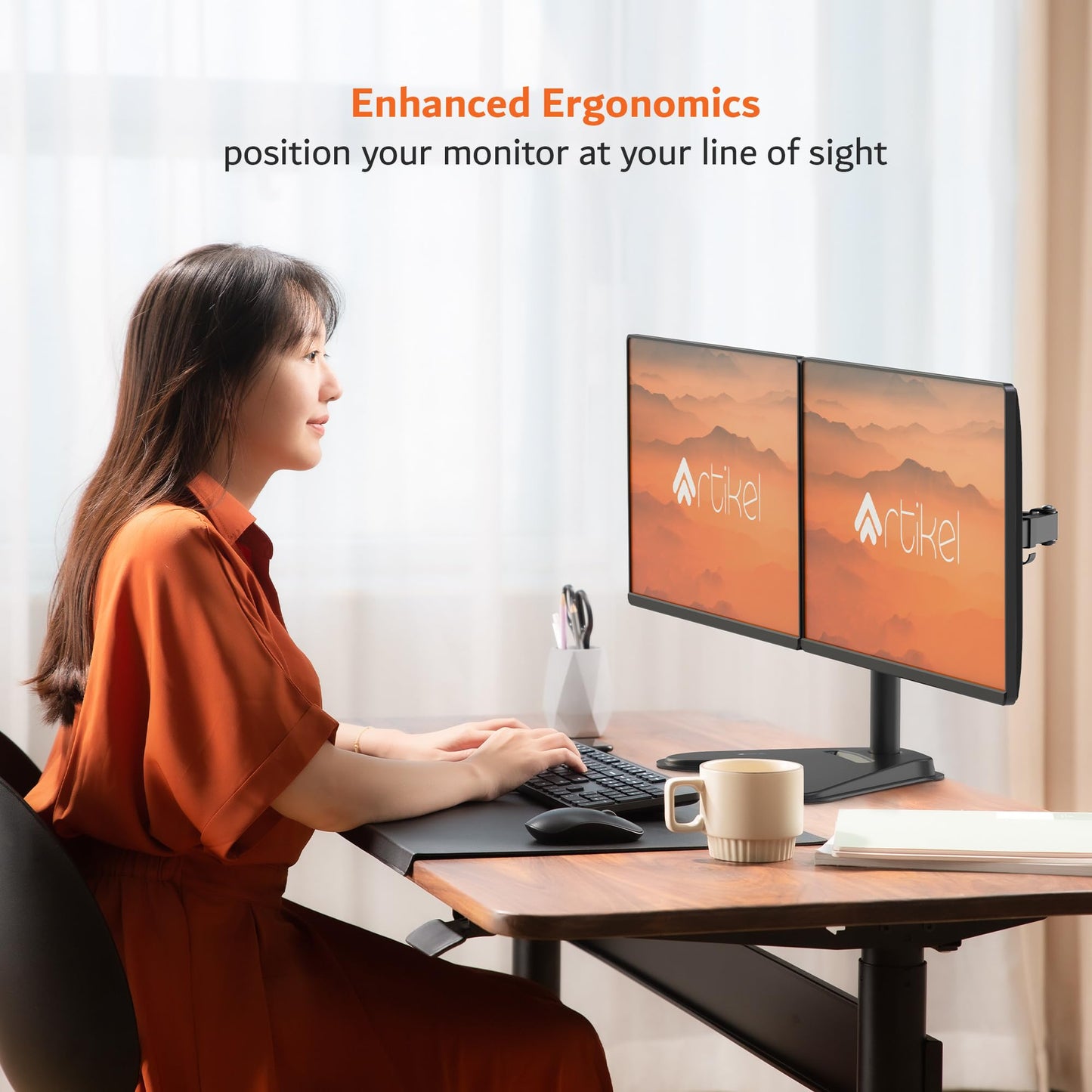 Artikel Double Monitor Desk Stand | Height Adjustable Heavy Duty Monitor Arms | with Phone Slot | VESA