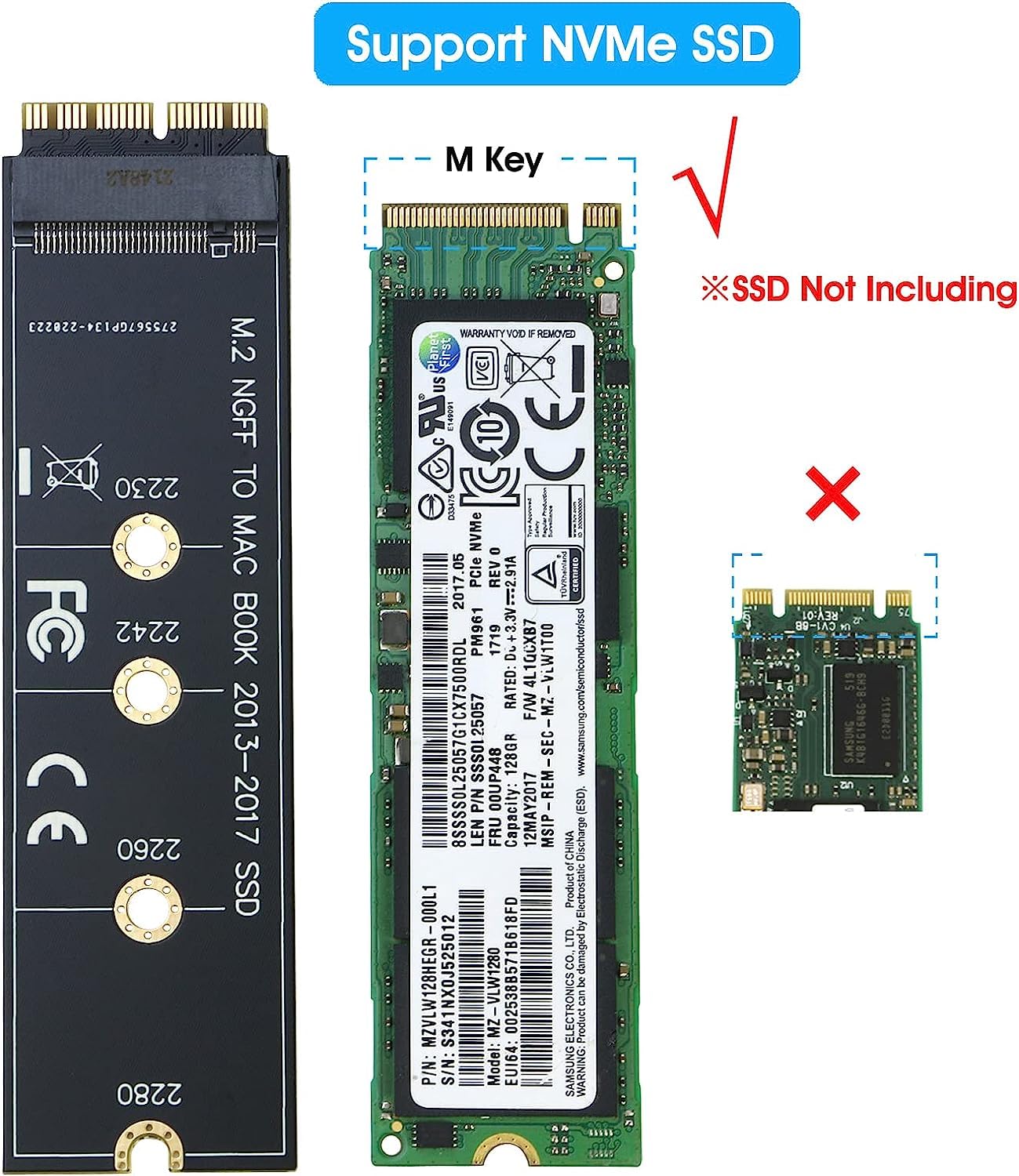 ETZIN M.2 NVMe SSD to 12+16Pin Upgrade Adapter for MacBook Air (2013-2017 Year) A1465 A1466 and Mac Pro (Late 2013-2015 Year) (EPL-404HS-Pack-of-2)