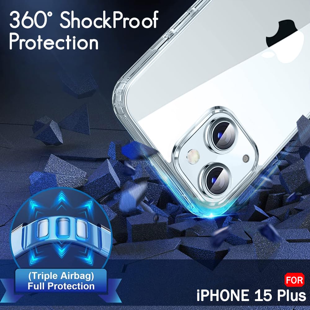 TheGiftKart Ultra-Hybrid Crystal Clear Back Case Cover for iPhone 15 Plus | Shockproof Design | Camera Protection Bump | Hard Clear Back | Bumper Case Cover for iPhone 15 Plus (PC & TPU, Transparent)