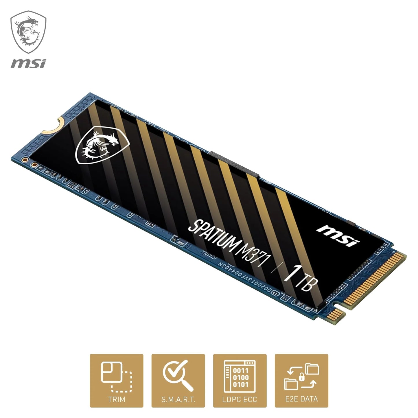 MSI SPATIUM M371 NVMe M.2 1TB - PCIe 3x4 NVMe M.2 Internal Solid State Drive, 2350MB/s Read & 1700MB/s Write, 3D NAND, Built-in Data Security, Center - 5 Year Warranty (210 TBW)
