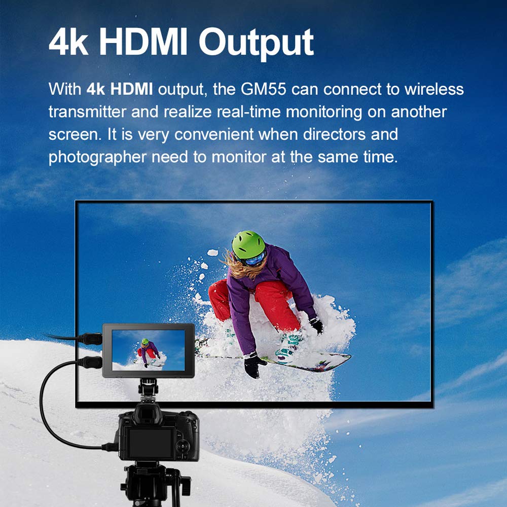 GODOX GM55 5.5 Inch IPS On-Camera Monitor 4K HDMI Output 160° Wide Viewing Angle 3D LUT for DSLR ILDC Cameras