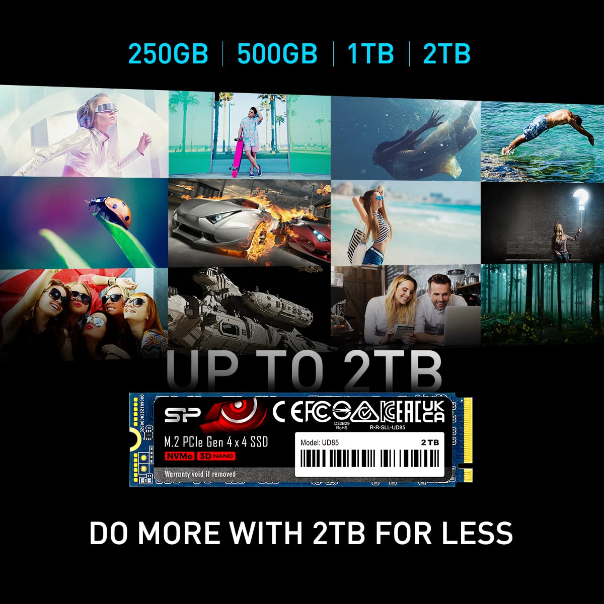 SP Silicon Power Ud85 500Gb Nvme Pcie 4.0 M.2 Ssd, Up to 3600Mb/S, 3D Nand M.2 2280 Pcie Gen4X4 Internal Solid State Drive for Desktop Laptop Pc Computer