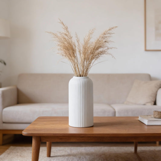 Yellow Ribbed Ceramic Flower Vase 6 Inch Matte Pampas Grass & Dried Flower Vase for Home & Office Table Decor Decorative Centerpiece Gift – Vase Only