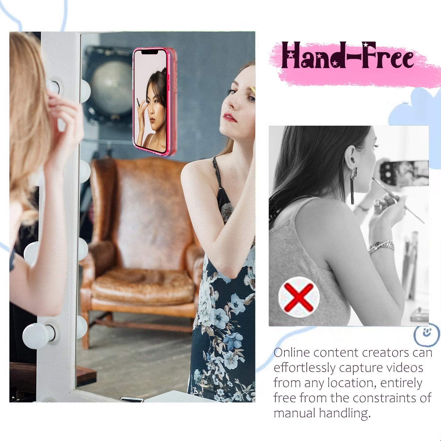 BEEJAY Silicone Suction Phone Case Mount, Silicon Adhesive Phone Accessory for Smartphones Hands-Free, Strong Grip Holder for Selfies and Videos Strong Grip Holder (White)