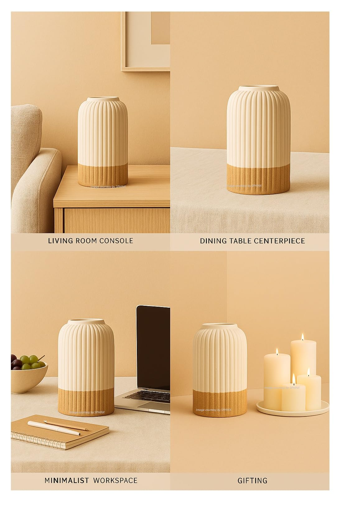 Ribbed Pipe Ceramic Vase for Flowers, Pampas Grass, or Live Plants | Decorative Home & Office Centerpiece Gift – No Flowers- (White, 6 Inch)