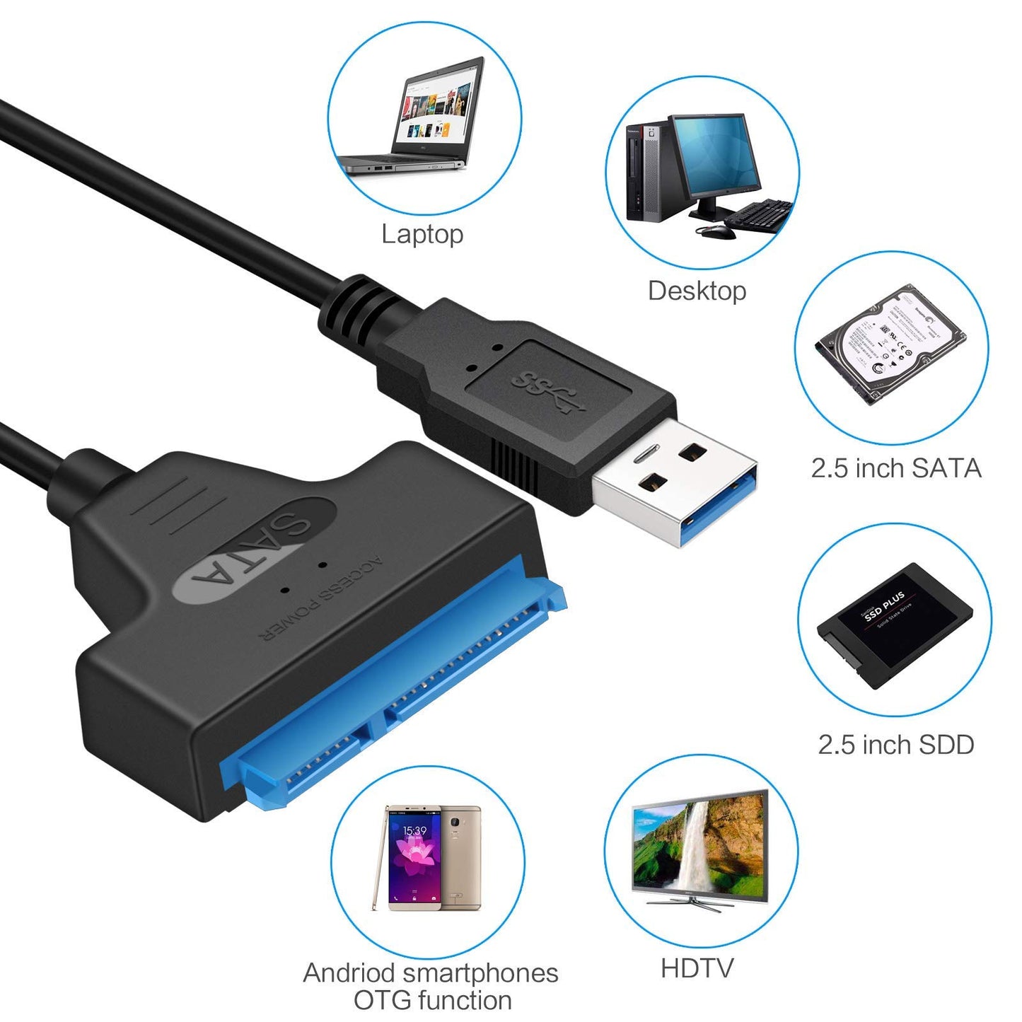 ULXUUUN SATA to USB Cable, USB 3.0 to SATA III Hard Drive Adapter Compatible for 2.5-Inch HDD & SSD, Support UASP, Red