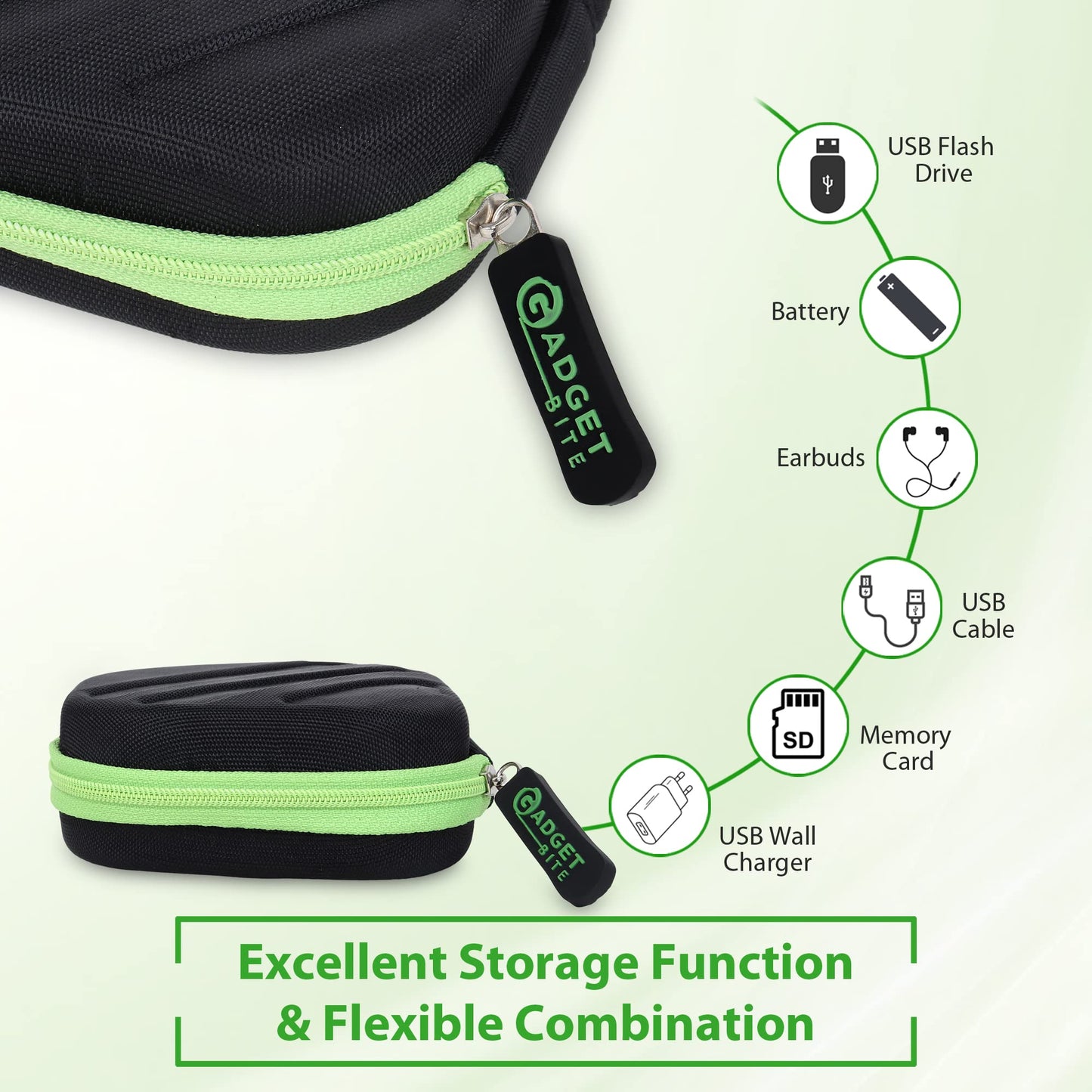 GadgetBite Earphone Carrying Case for Earphones, Headset, Pen Drives, SD Cards - Black & Green (Carry case only)