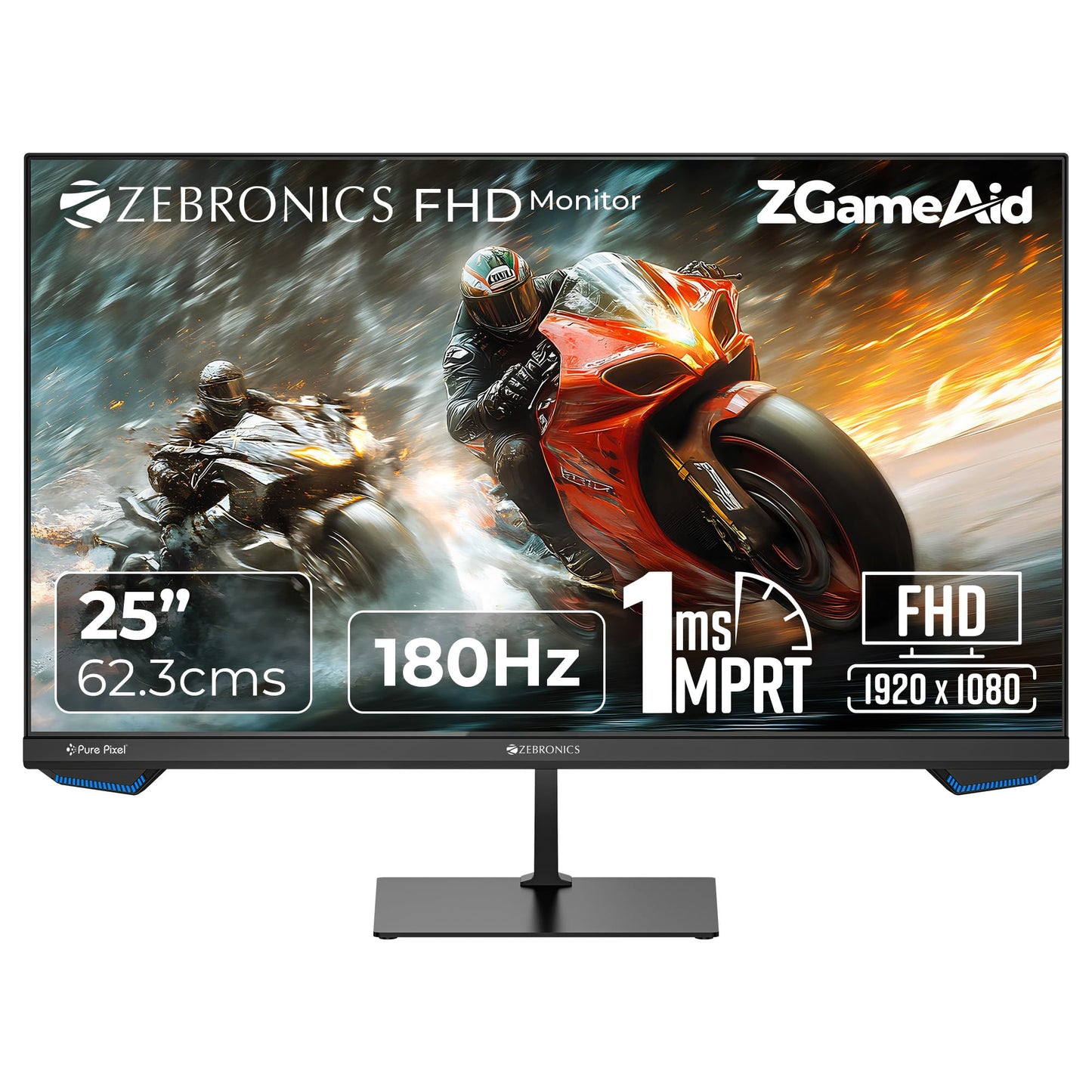 ZEBRONICS New Launch N25A 25"(62.3 cm) Gaming Monitor, FHD 1920x1080, IPS-Antiglare Display, 250Nits, 180Hz, 1ms MPRT, HDR10, 99% sRGB | 95% DCI-P3, Adaptive Sync, 1 x DP | 1 x HDMI | 1 x 3.5mm