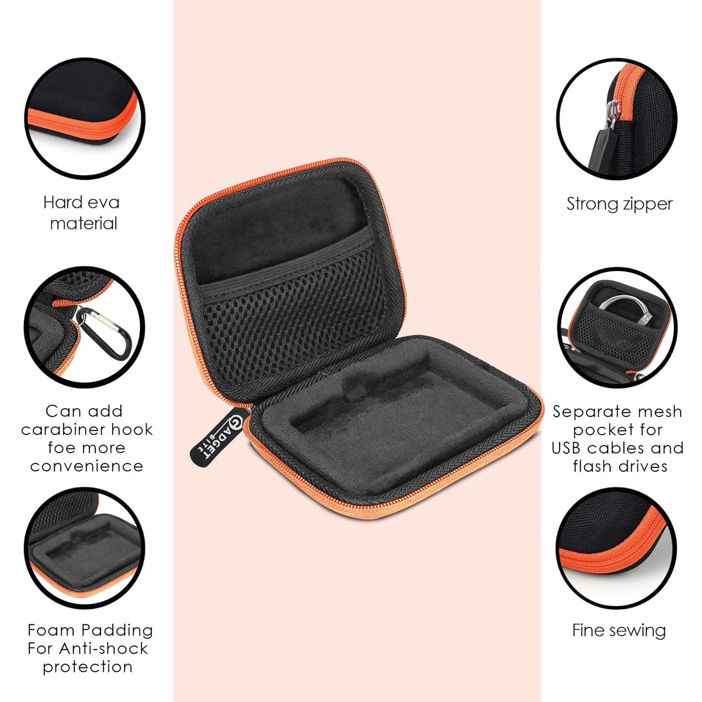 Gadgetbite SSD Case Cover Compatible for Samsung T7 / T7 Touch Portable SSD, Shockproof Storage Travel Organizer for T7 Touch 500GB 1TB 2TB (Orange)