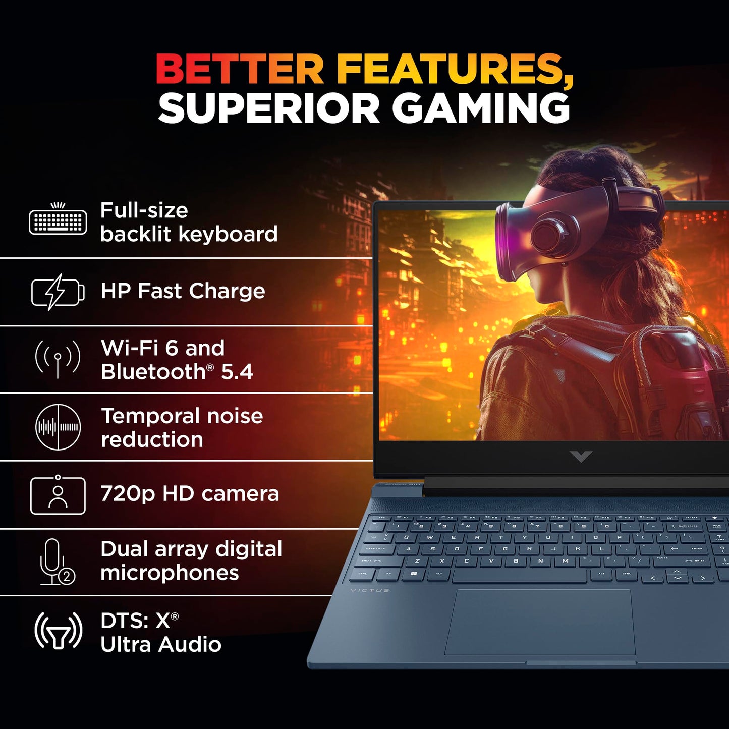 HP Victus AI Gaming Laptop, AMD Ryzen 9 8945HS, 8GB NVIDIA RTX 4060 (Upgradable 16GB DDR5, 1TB SSD) Microsoft365*, Office2024, Win11, 144Hz, IPS, 15.6inch(39.6cm) FHD, Blue, Backlit, 2.29kg, fb3025AX