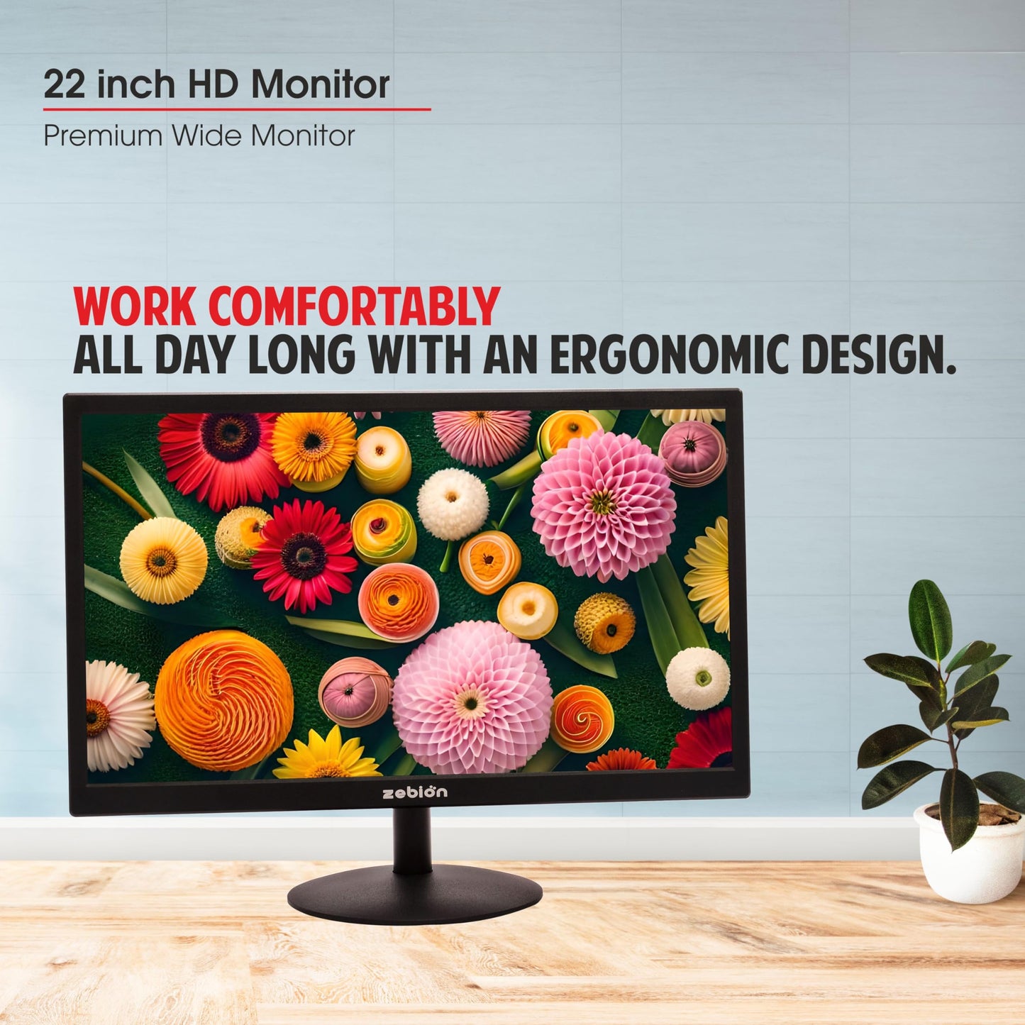 Zebion LED Monitor with 22 HD with Supporting HDMI& VGA Input, Glossy Panel, Slim Feature and Wall mountable Monitor with high Feature