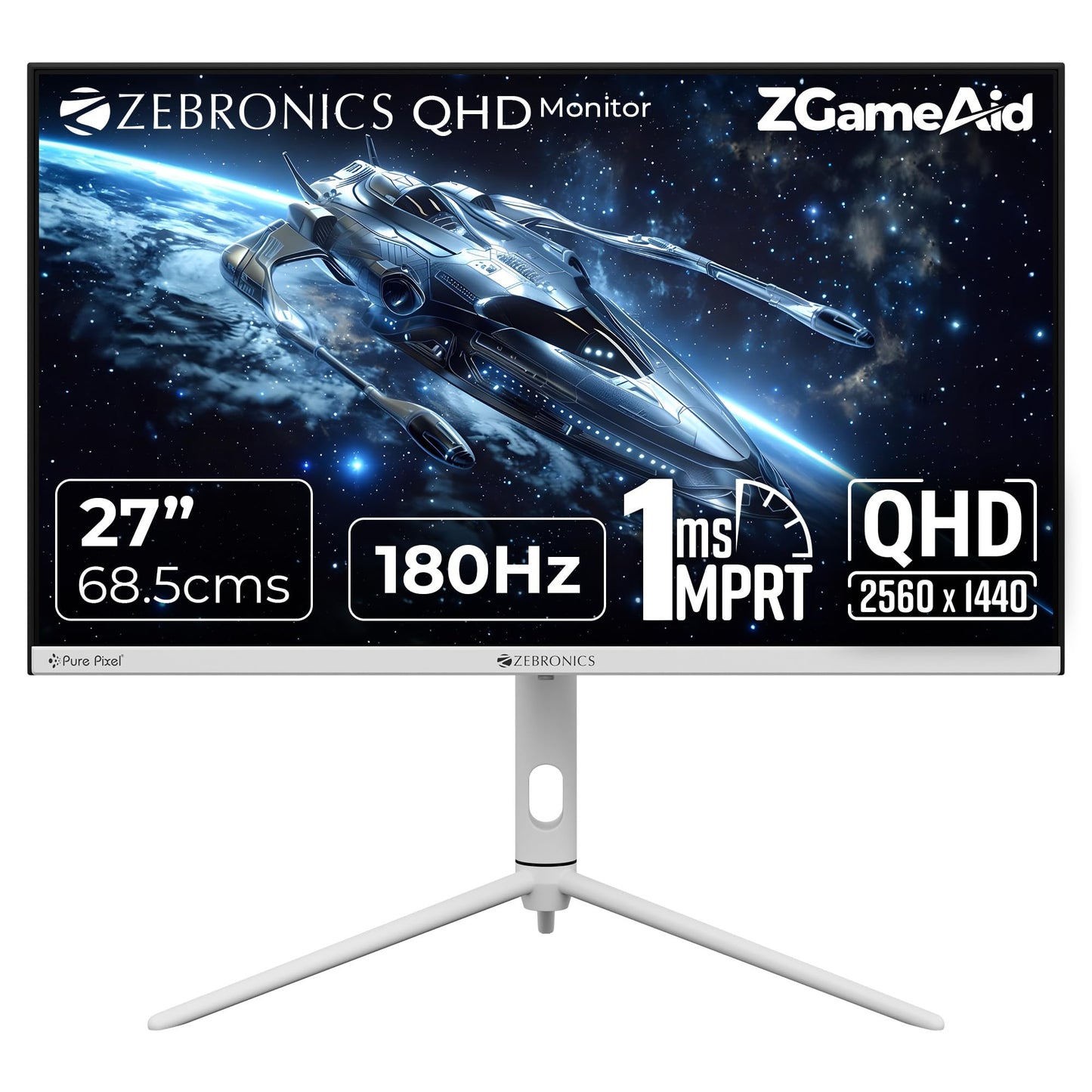 ZEBRONICS New Launch N27C 27 inch Gaming Monitor, QHD 2560x1440, IPS-Antiglare Display, 300Nits, 180Hz, 1ms MPRT, HDR10, 99% sRGB | 93% DCI-P3, Adaptive Sync, 2 x DP | 2 x HDMI | 1 x 3.5mm