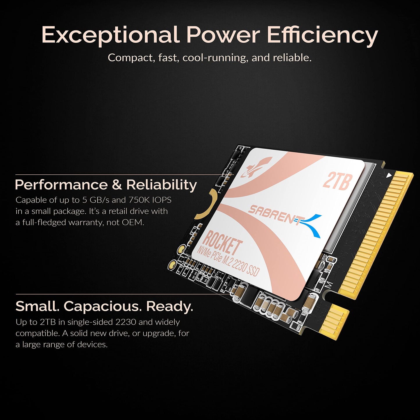 SABRENT 2TB Rocket Q4 2230 M.2 NVMe PCIe 4.0 x4 Gen4 SSD, Up to 5000MB/s,Internal Solid State Drive for Laptop, Surface/Pro, Steam Deck, PS5, ASUS ROG Ally, Dell, HP and Mini PCs (SB-213Q-2TB)