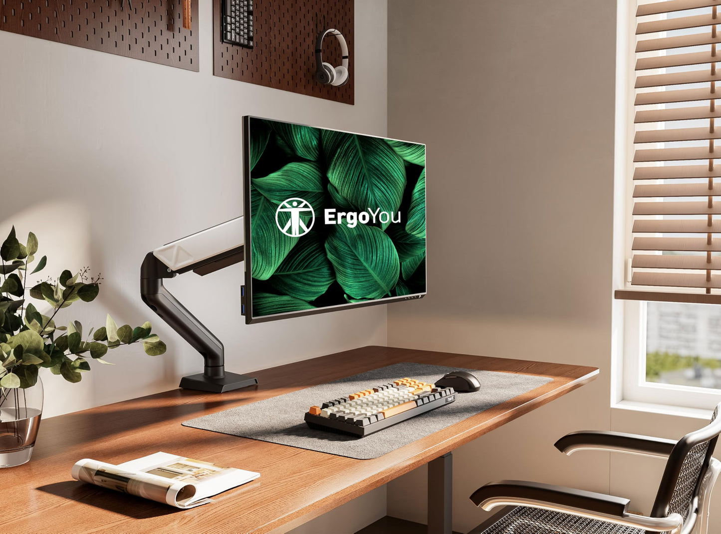 ErgoYou - Premium Spring Adjustable Monitor Arm Stand - VESA Mount - Weight Capacity 2-9 kgs - for Most 17-32" Screens - Clamp or Grommet Mount - 360 Degree Rotation