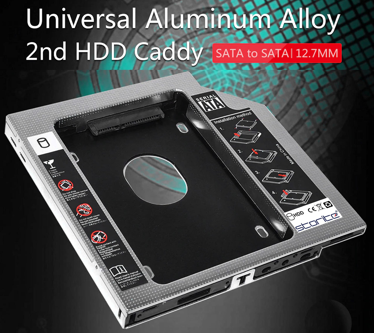 Storite SATA 2nd 2.5'' Hard Drive Caddy for 12.7mm Universal CD/DVD-ROM (for SSD and HDD)