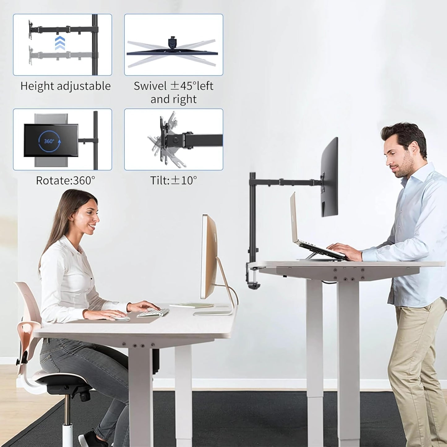 BIJASANI Single Monitor Stand for Desk Mount, Monitor Stand for Trading Monitor Setup at Home, Single Monitor Stand for Table, Arm Holds Upto 32 Inch Monitor of 10 KG Weight Each