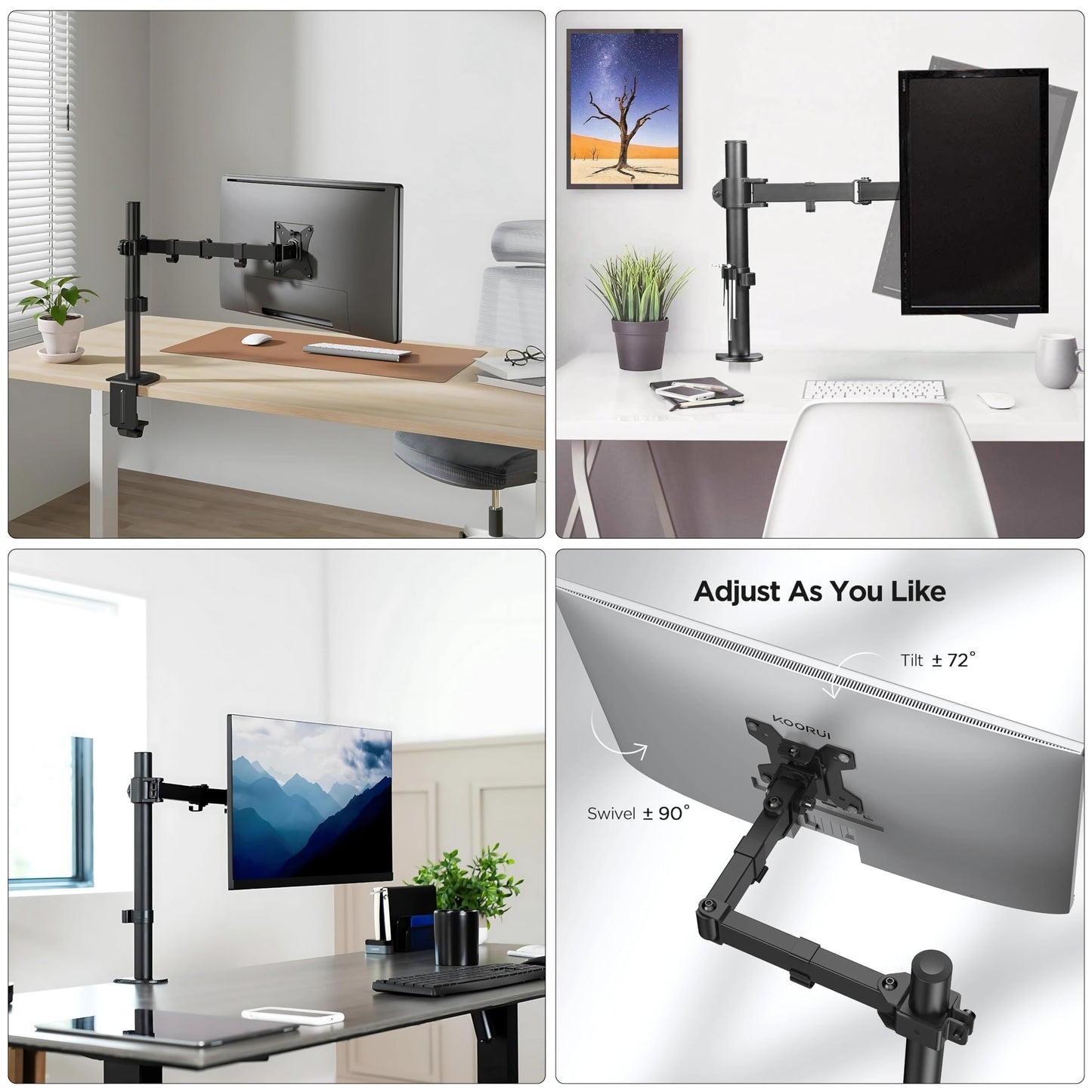 BIJASANI Single Monitor Stand for Desk Mount, Monitor Stand for Trading Monitor Setup at Home, Single Monitor Stand for Table, Arm Holds Upto 32 Inch Monitor of 10 KG Weight Each