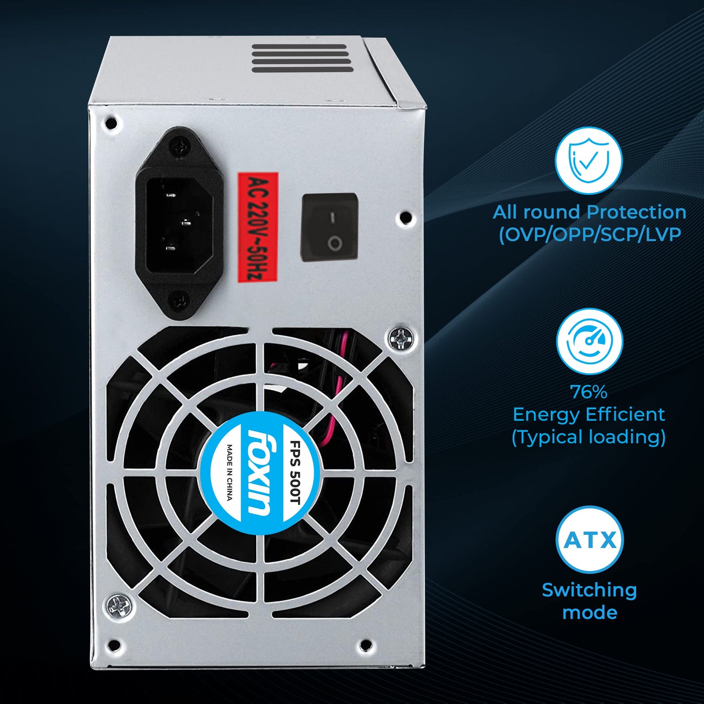 Foxin FPS-500S SMPS with 20 Plus 4 Pin Connector, Multiple Protection, Stable Power Output, Optimal Performance and Reliability | 200 Watt | BIS Approved | 1.2M Power Cord | 730 Days Warranty