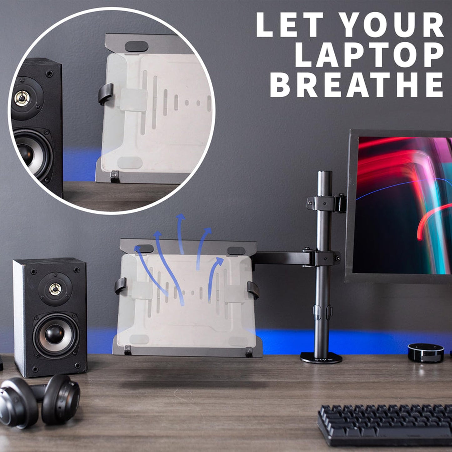 Lions Head Monitor Stand with Laptop Tray Monitor arm Long Pole ,Dual fully Adjustable Vesa 100 Mm Compatible Ventilated Tray19 Inc to 32 inc Screen And laptop Screen Stand weight 5 kg with Hdmi cable