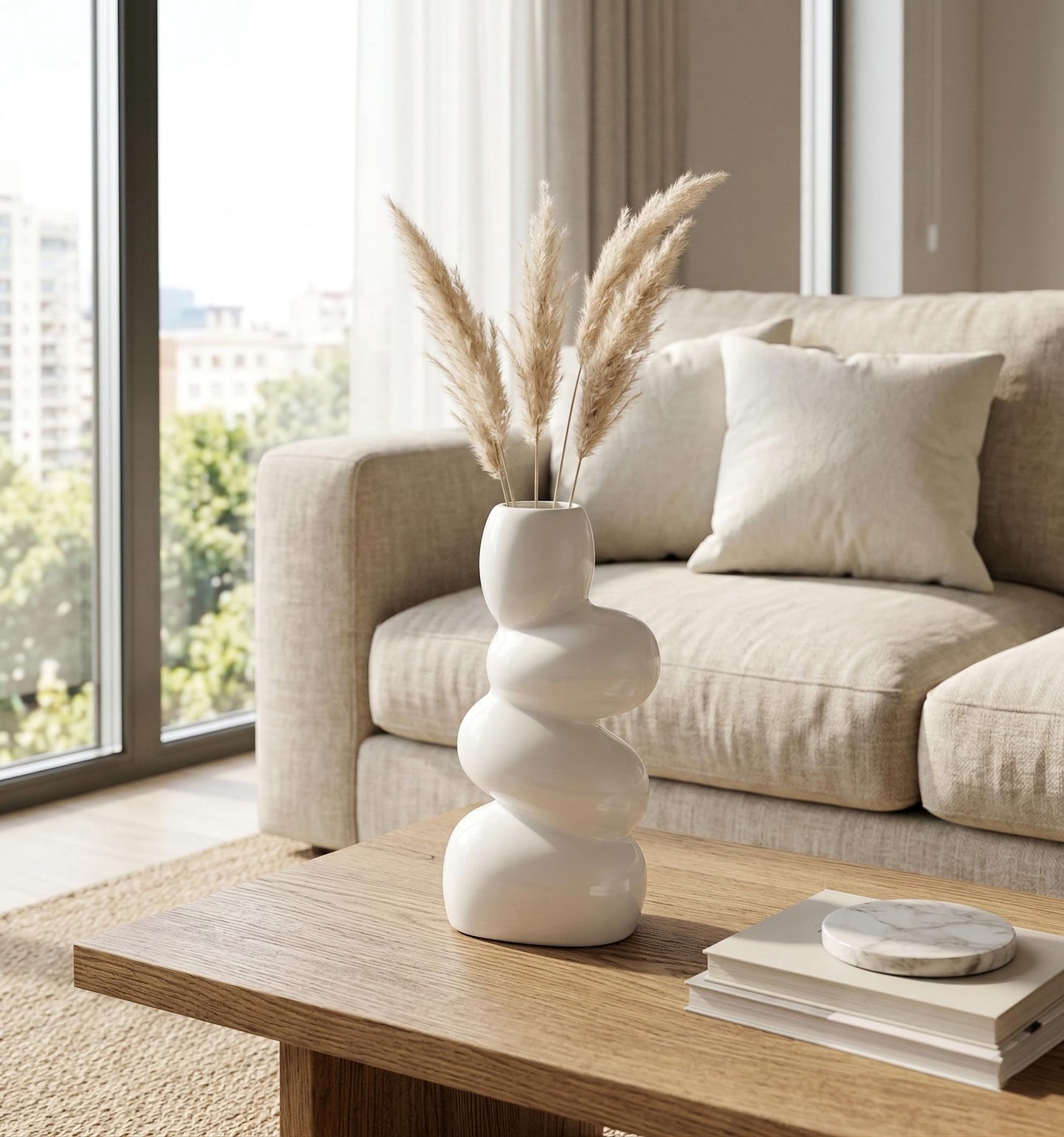 Yellow Ribbed Ceramic Flower Vase 6 Inch Matte Pampas Grass & Dried Flower Vase for Home & Office Table Decor Decorative Centerpiece Gift – Vase Only