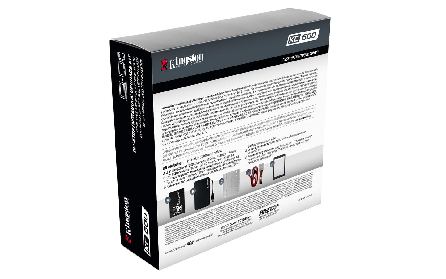 Kingston KC600 SSD SKC600B/256G Internal SSD 2.5 Inch(6.3cm), SATA Rev 3.0, 3D TLC, XTS-AES 256-bit Encryption - with Upgrade Kit