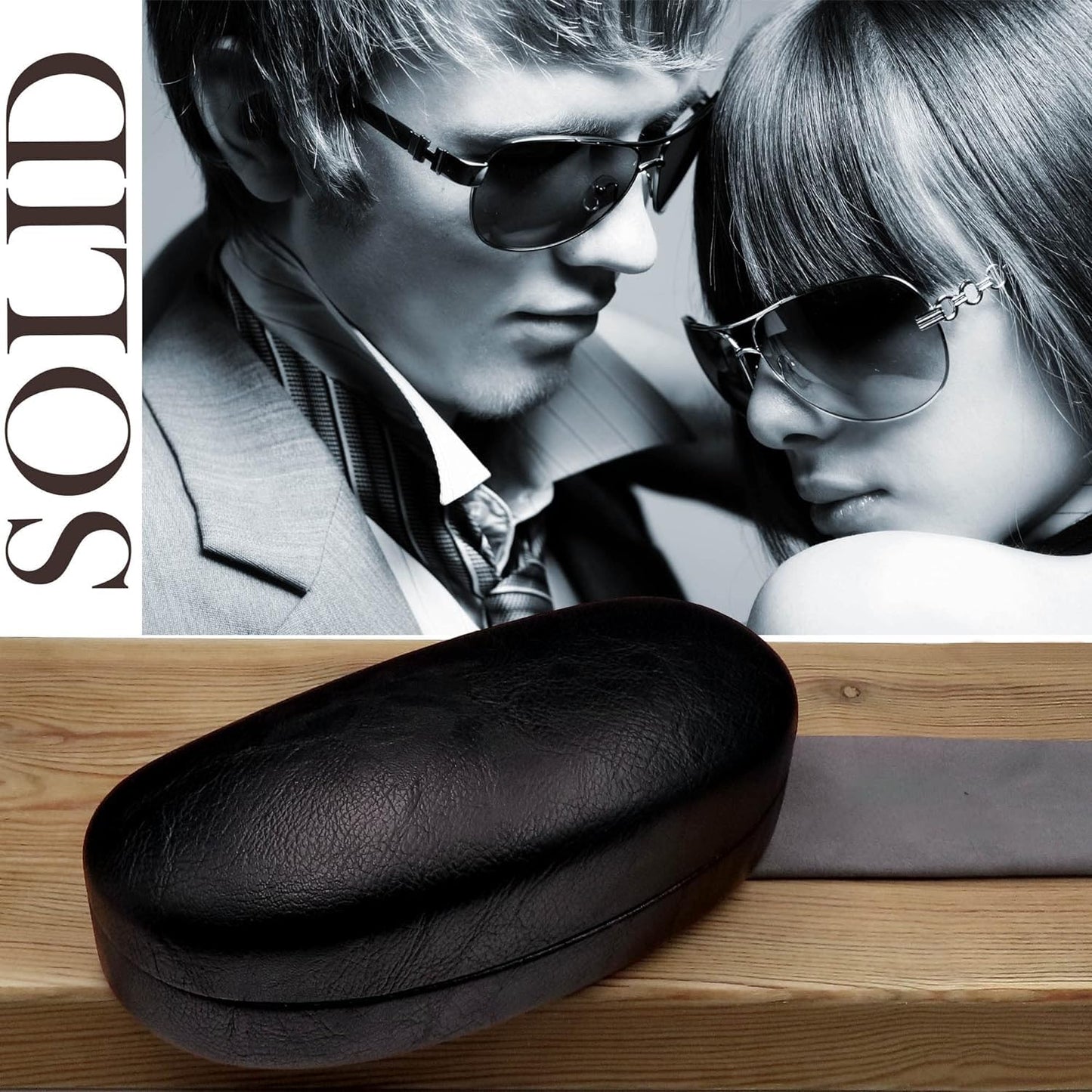 Styzere Hard Sunglasses Case for Medium, Large & Oversized frames with cleaning cloth & Pouch, Black (Black 1 Set)