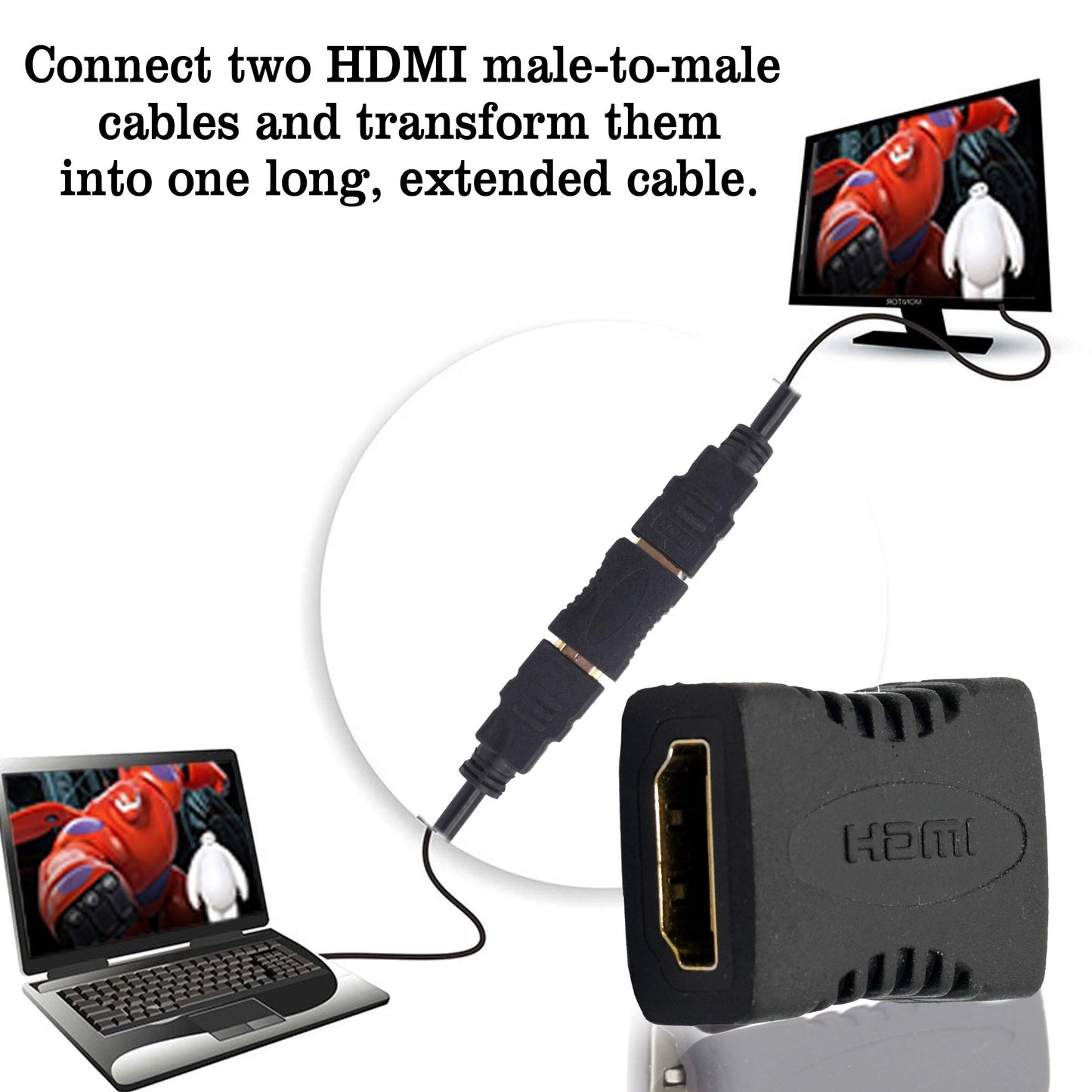 Storite 5 Pk HDMI Extender Female to Female Jointer Coupler Adapter Extender for HDTV, Computer, PS 4/3, Monitor,Laptop, Projector, DVD Player, PC,Roku Stick - Black