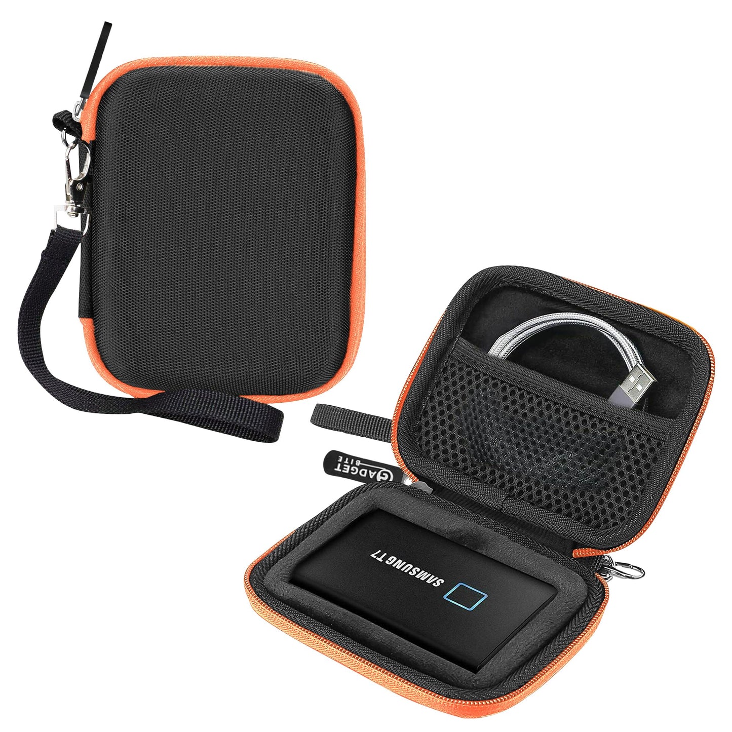 Gadgetbite SSD Case Cover Compatible for Samsung T7 / T7 Touch Portable SSD, Shockproof Storage Travel Organizer for T7 Touch 500GB 1TB 2TB (Orange)