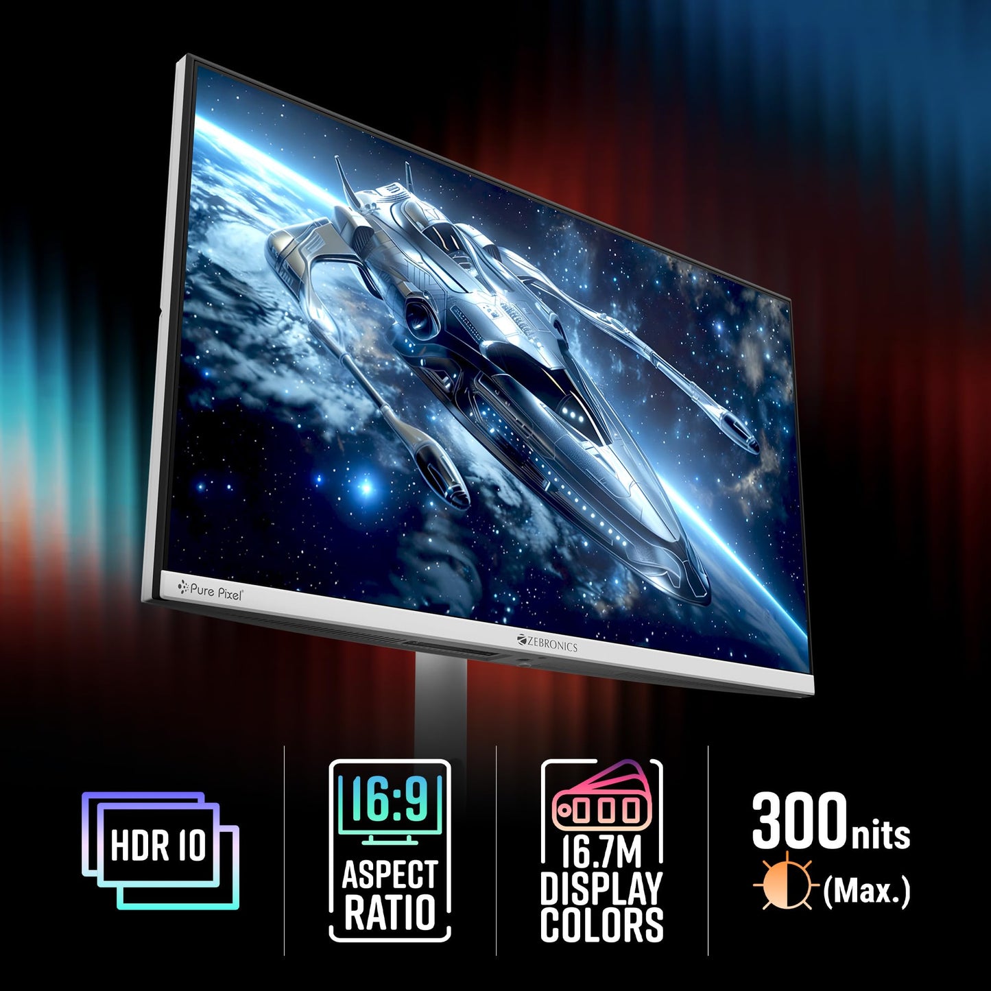 ZEBRONICS New Launch N27C 27 inch Gaming Monitor, QHD 2560x1440, IPS-Antiglare Display, 300Nits, 180Hz, 1ms MPRT, HDR10, 99% sRGB | 93% DCI-P3, Adaptive Sync, 2 x DP | 2 x HDMI | 1 x 3.5mm