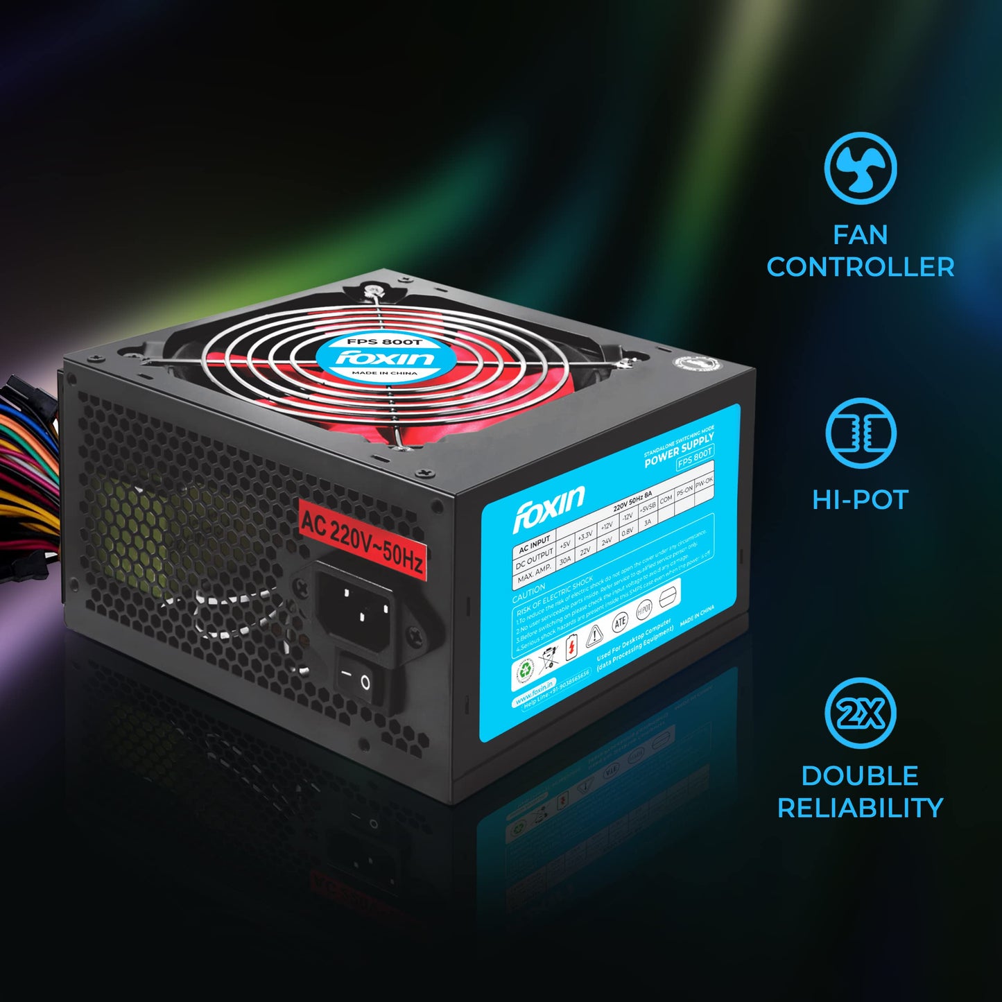 FOXIN FPS 800T SMPS - 12 volt DC Power Supply | Stable Power Output | Noise & Power Efficient | Multiple Protection System | BIS certified | For Gaming Power Supply | Desktop PC | Server | 730 Days Warranty