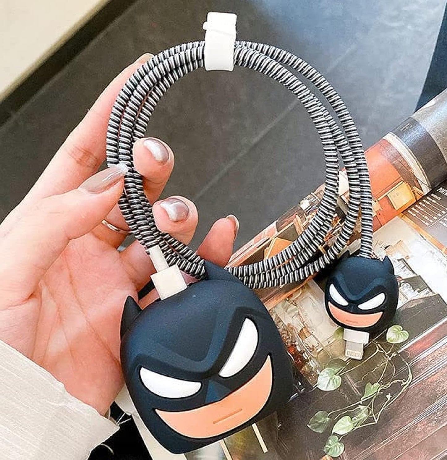 Sounce Bat-Man Charger Protective Case for iPhone 18W & 20W Charger and Wire Protector for Lightning Cable - Charger Protective Cover, Protection Sleeve, Cord Saver for Earphone (Charger Not Included)