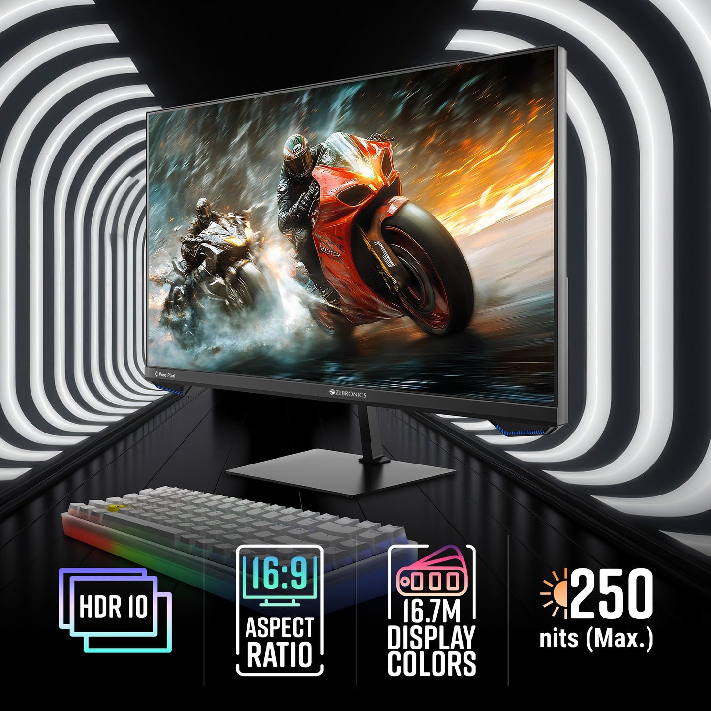 ZEBRONICS New Launch N25A 25"(62.3 cm) Gaming Monitor, FHD 1920x1080, IPS-Antiglare Display, 250Nits, 180Hz, 1ms MPRT, HDR10, 99% sRGB | 95% DCI-P3, Adaptive Sync, 1 x DP | 1 x HDMI | 1 x 3.5mm