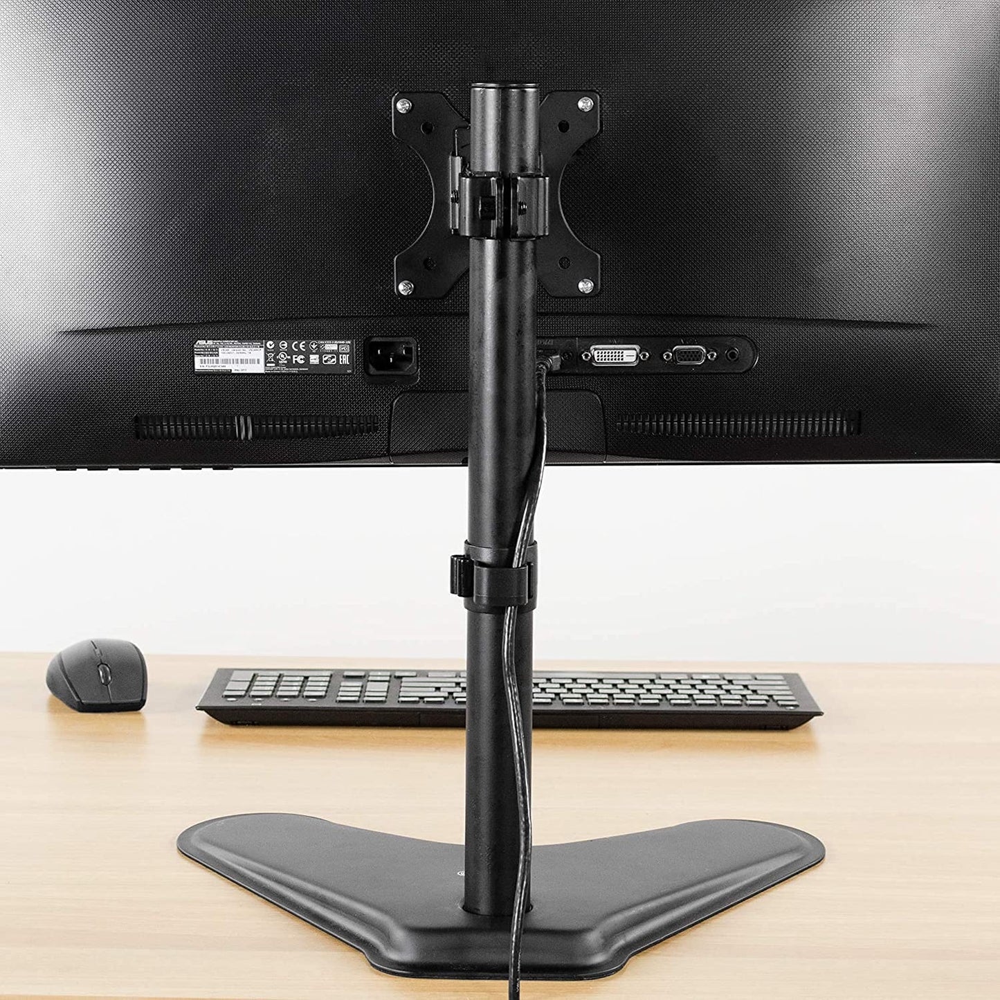 Jin Office Height Adjustable Monitor Stand Mount | Supports 13-32" Screens| Monitor Mount for Desk | Metal Black Powder Coated Single Monitor Arm Stand| Freestanding Monitor Mount (Black)
